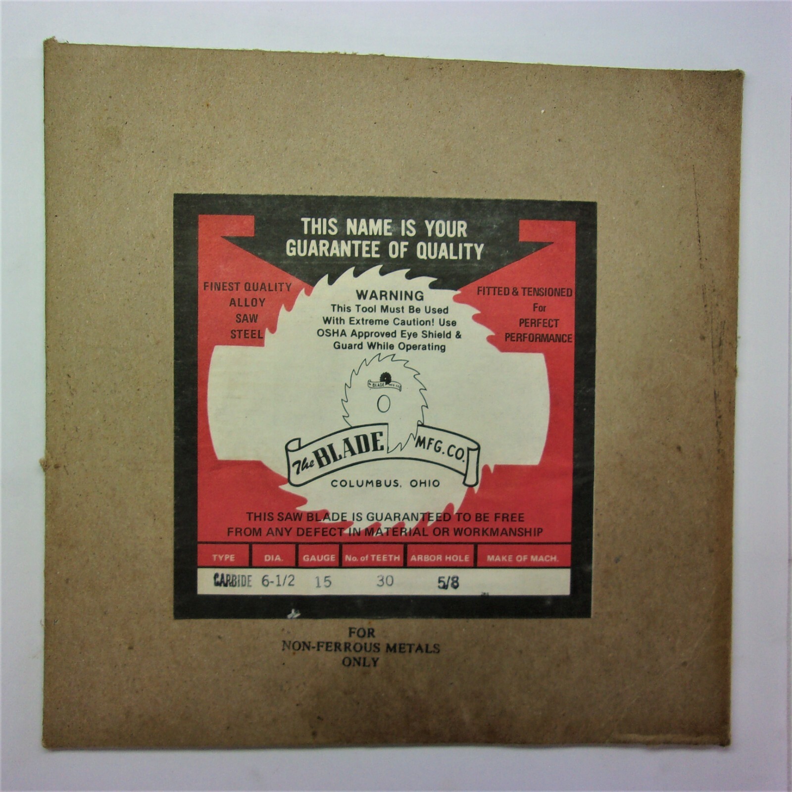 The Blade Mfg. Co. 6 1/2″ DIA. CARBIDE CIRCULAR SAW BLADE 5/8″ Arbor 30 Teeth