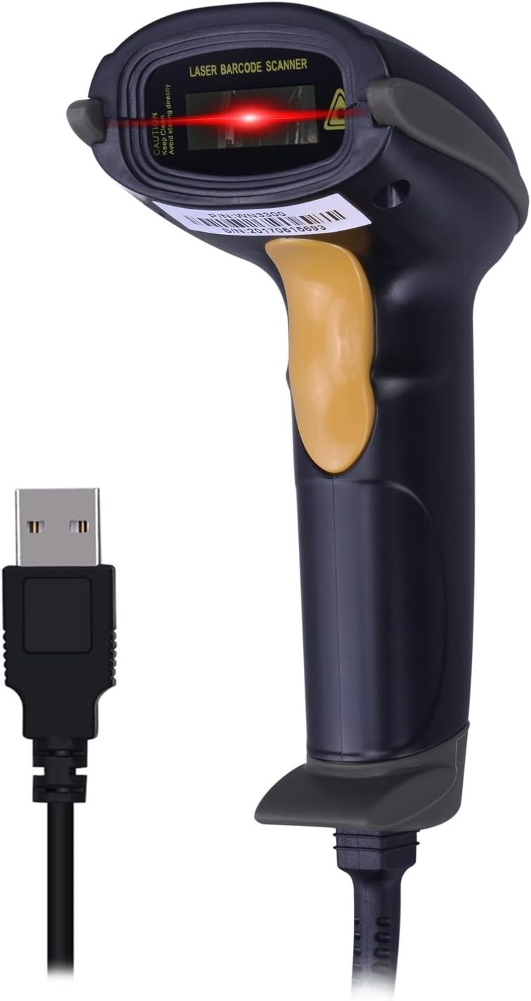 WoneNice USB Barcode Scanner Wired 1D Laser Reader Plug & Play