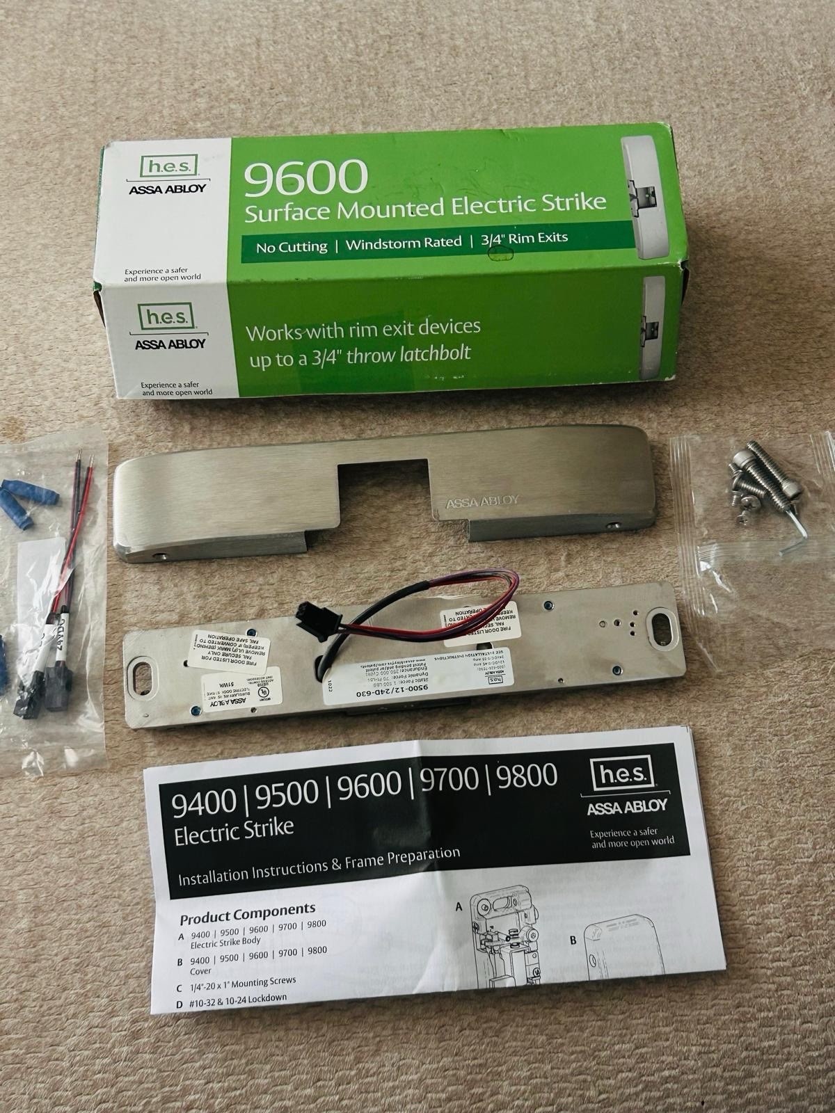 HES 9600 Surfaced Mounted Electric Strike ASSA ABLOY 3/4” Rim Exit