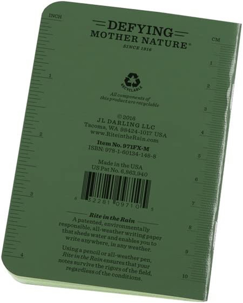 Weatherproof Mini Stapled Notebook, 3.25″ X 4.625″, Green Cover, Universal Patte