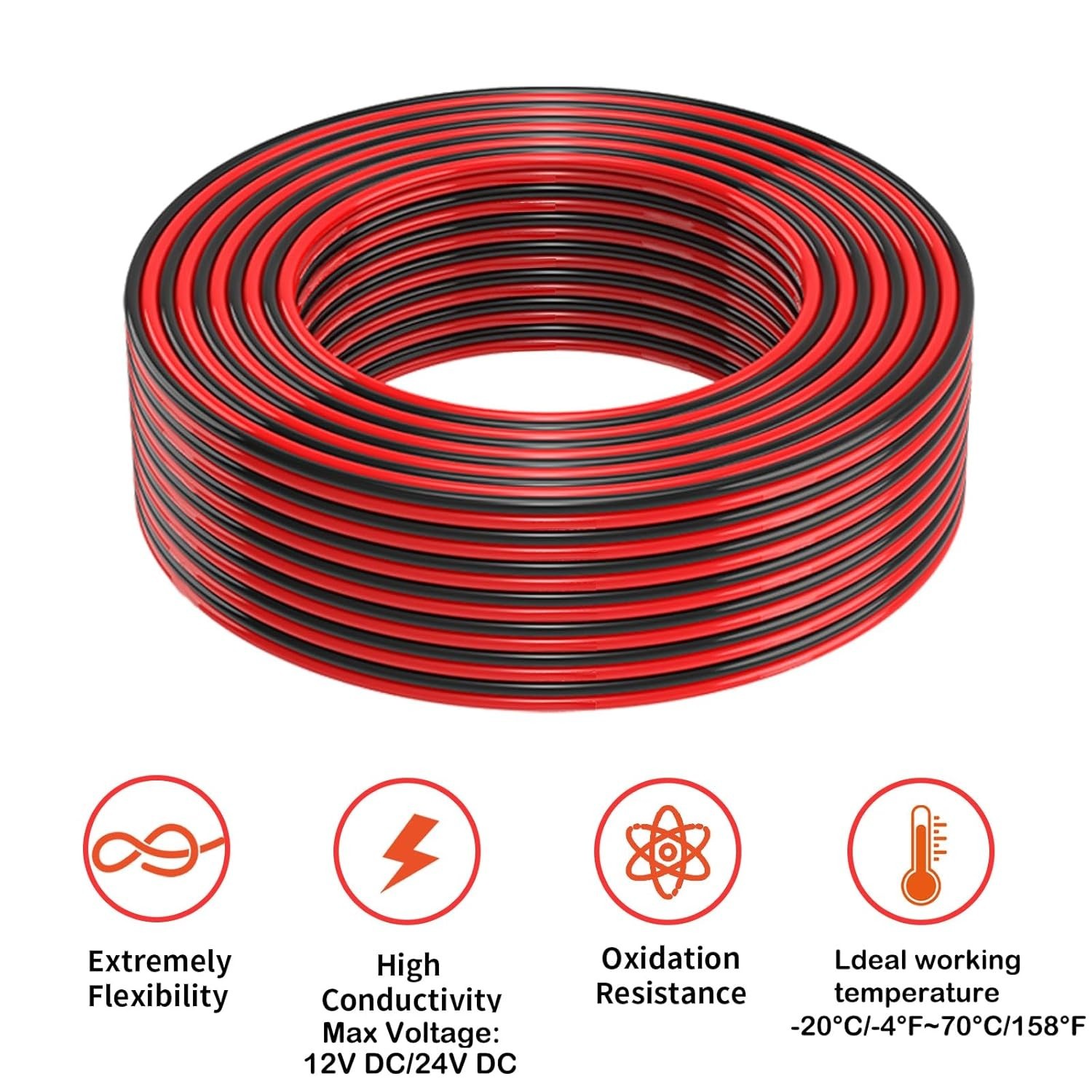 16 Gauge Low Voltage 30FT Electrical Wire – Red Black PVC Copper Clad Aluminum