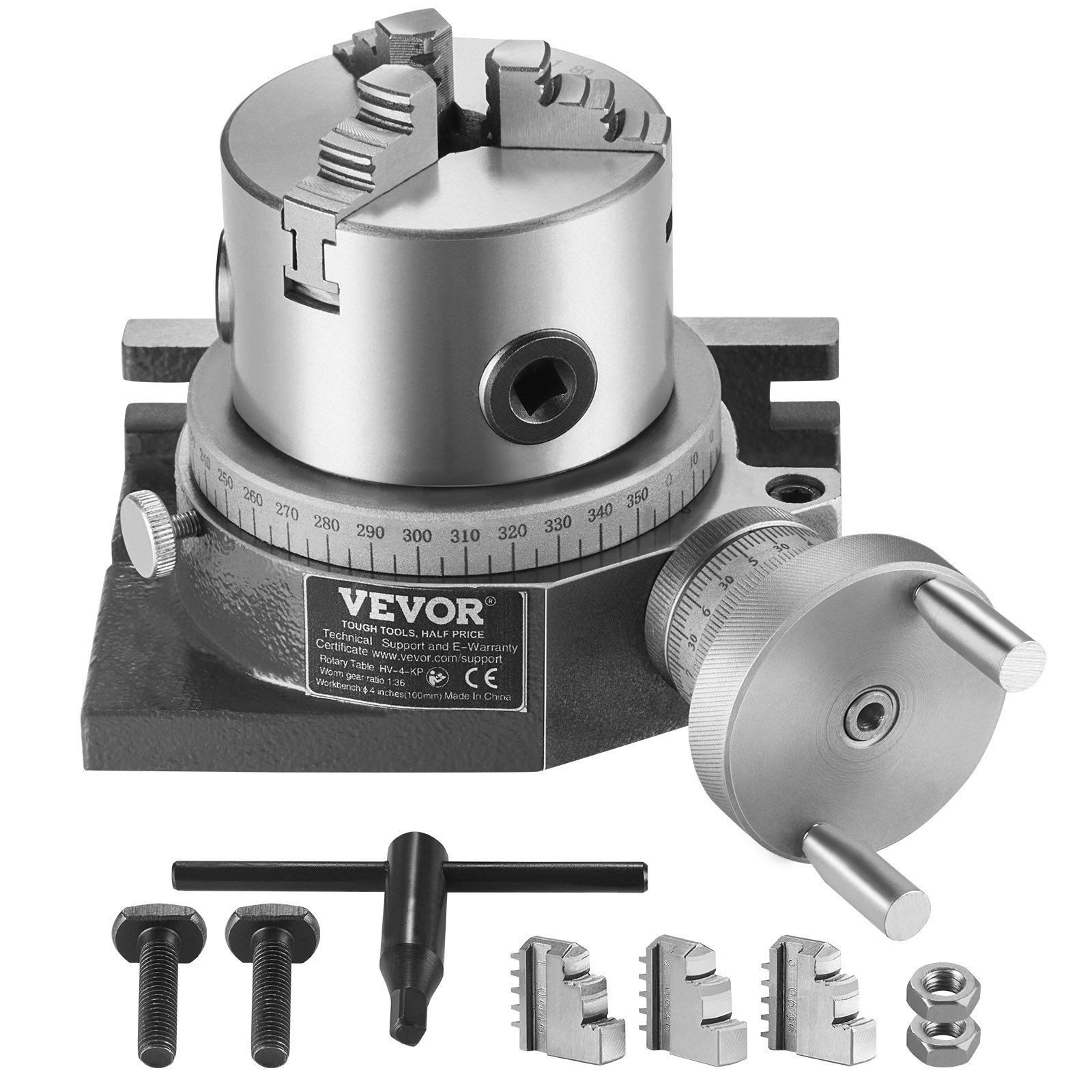 4in/100mm 3.1in/80mm 3-Jaw Chuck Rotary Table, Horizontal & Vertical Use