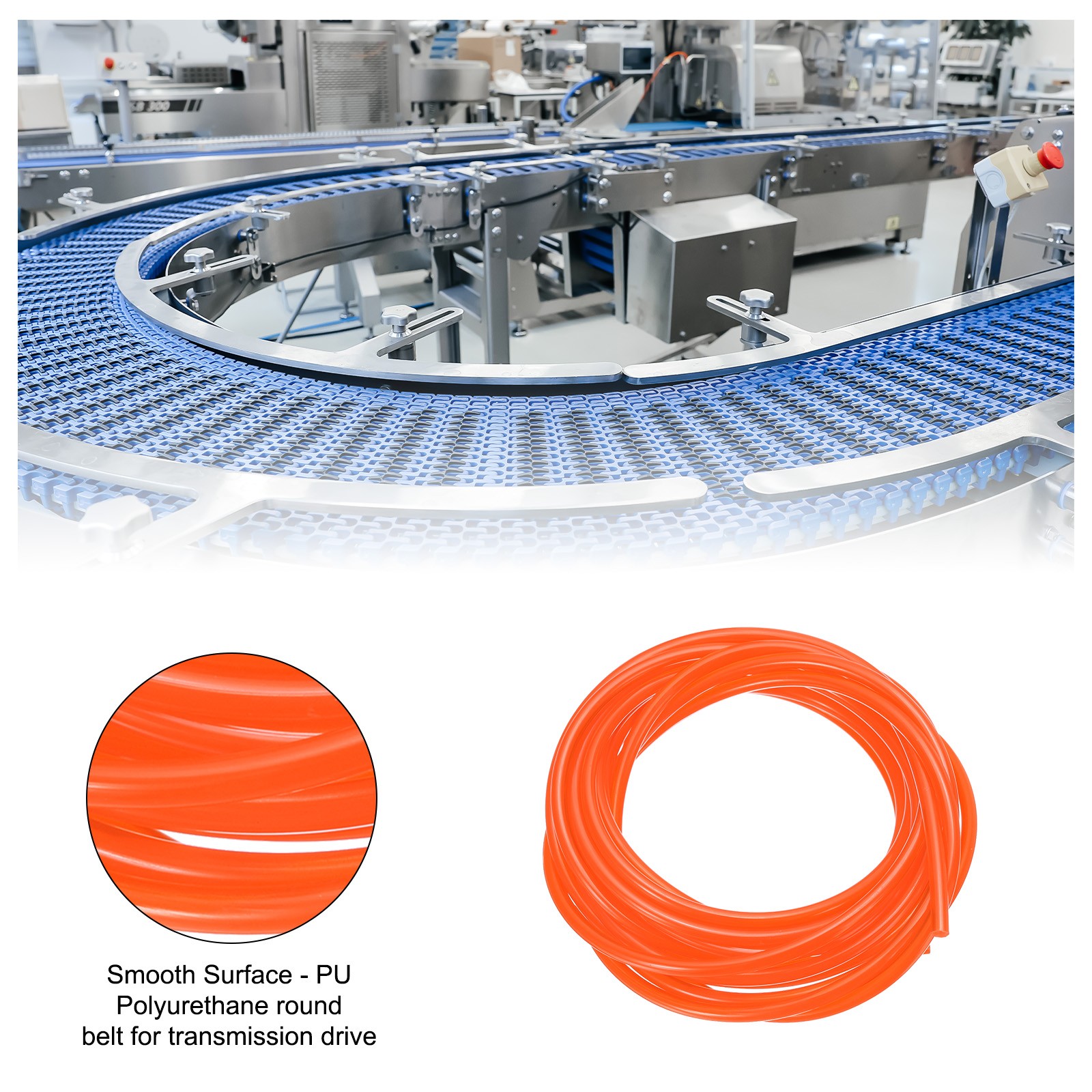 Polyurethane Round Belts 3mm Dia 3 Meters 10ft L for Industry Orange
