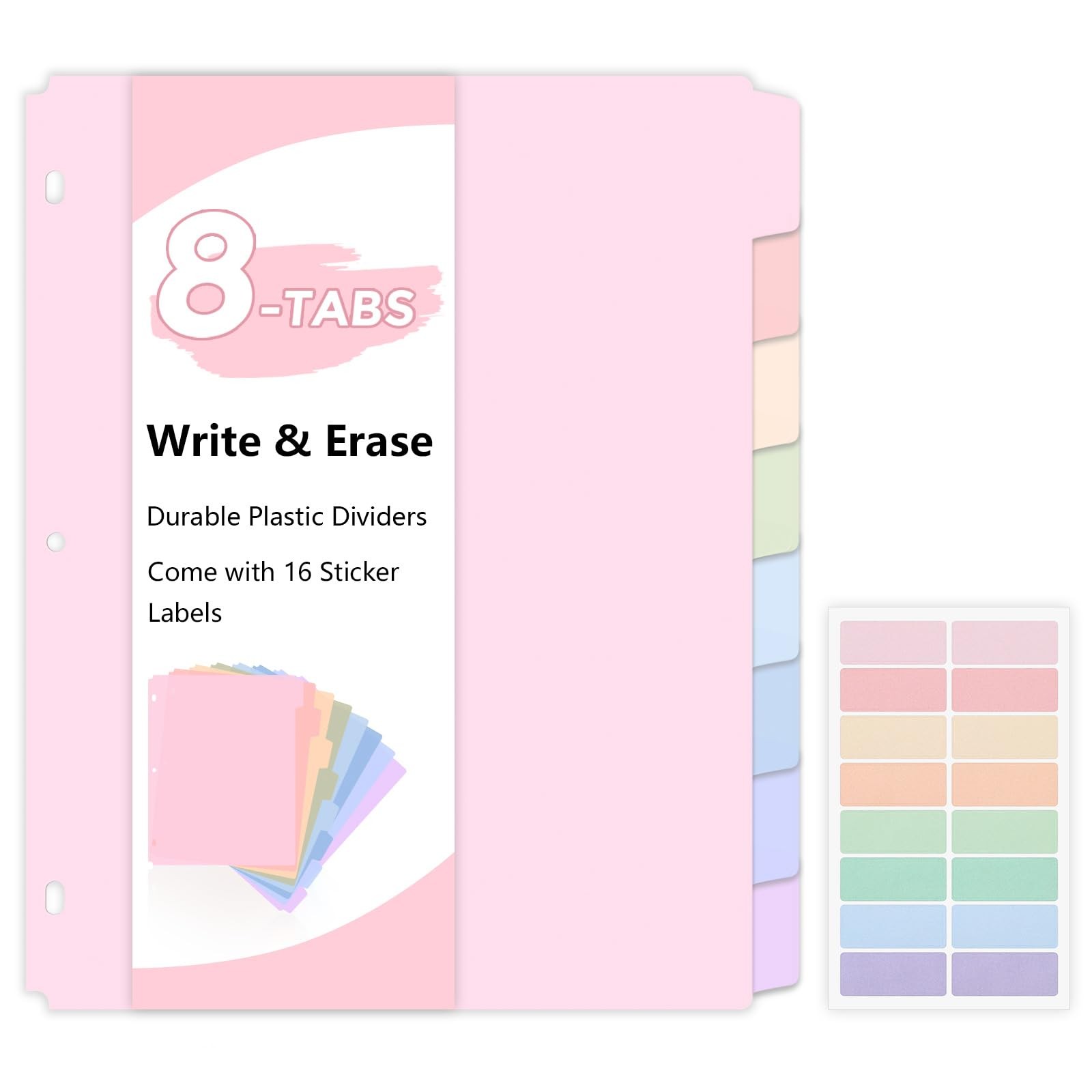 8 Tab Binder Dividers, Letter Size, Durable Plastic Dividers for 3 Ring Binde…