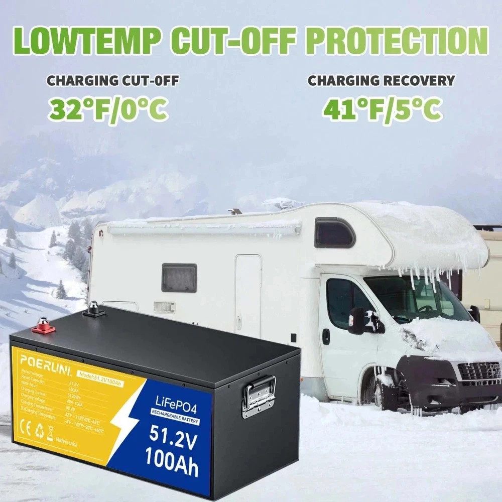 POERUNI 12V 300Ah LiFePO4 Battery 4000+ Deep Cycles 3840Wh 200A BMS for RV Solar