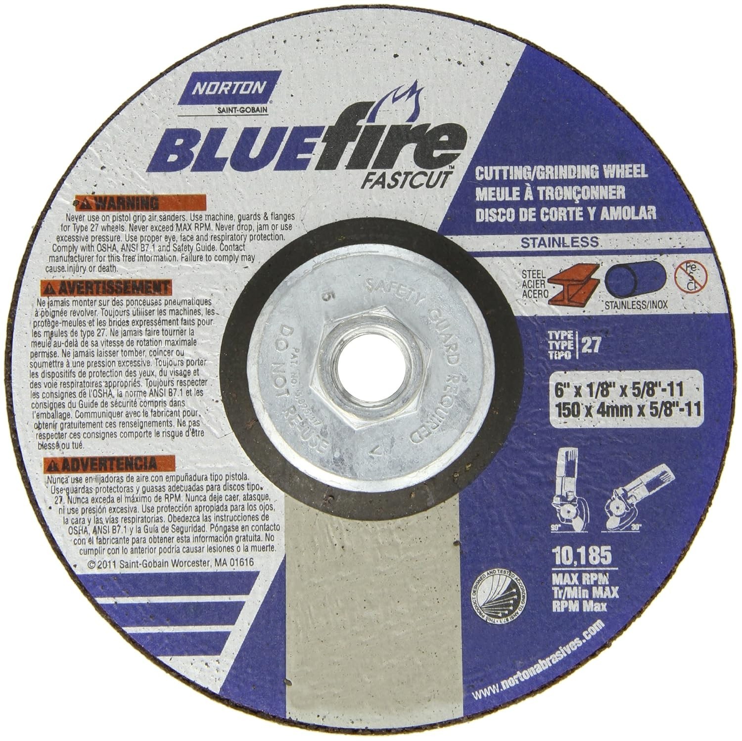 NORTON 66252843199 Cutting Grinding Wheel 6″x1/8″x5/8″-11