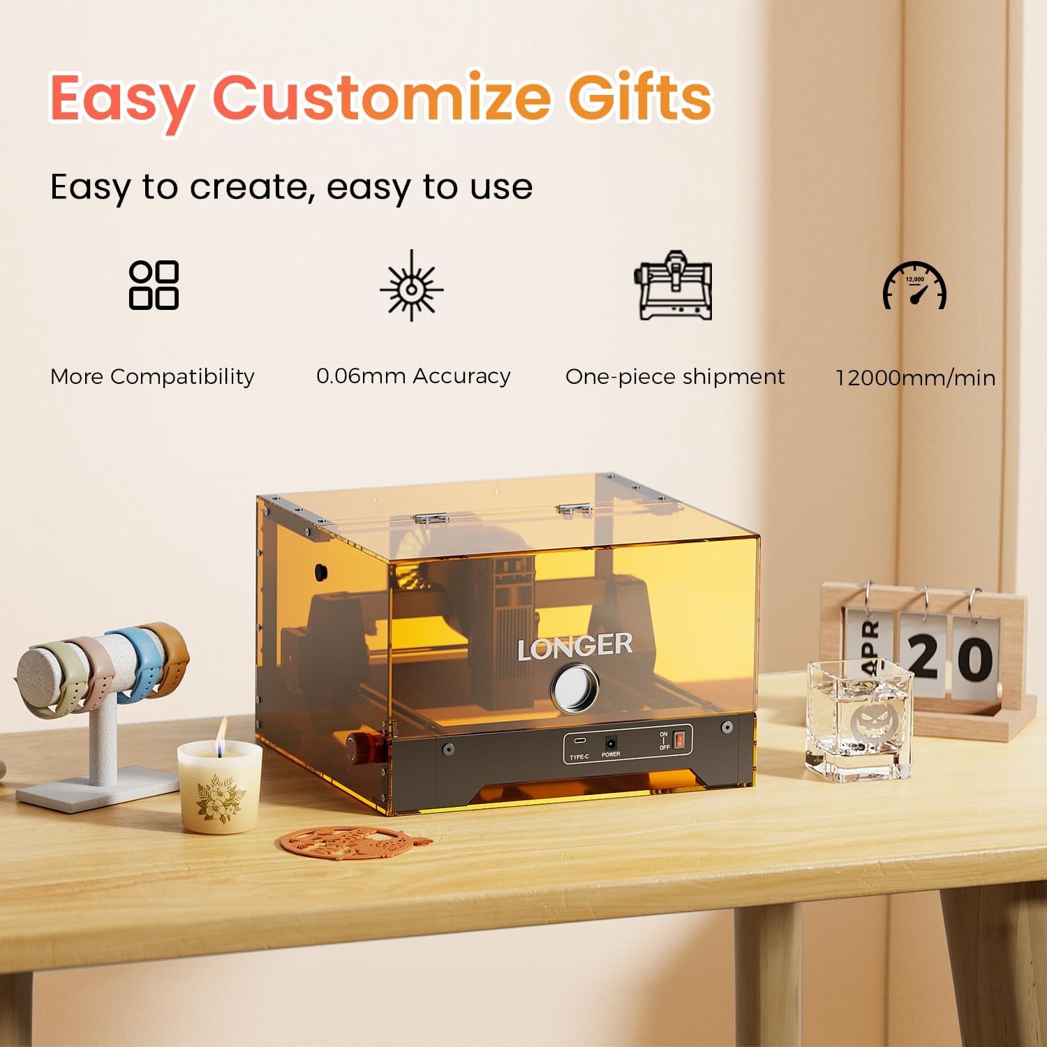 LONGER RAY5 MiniS 10W Laser Engraving Engraving Speed Working Area 130*120mm