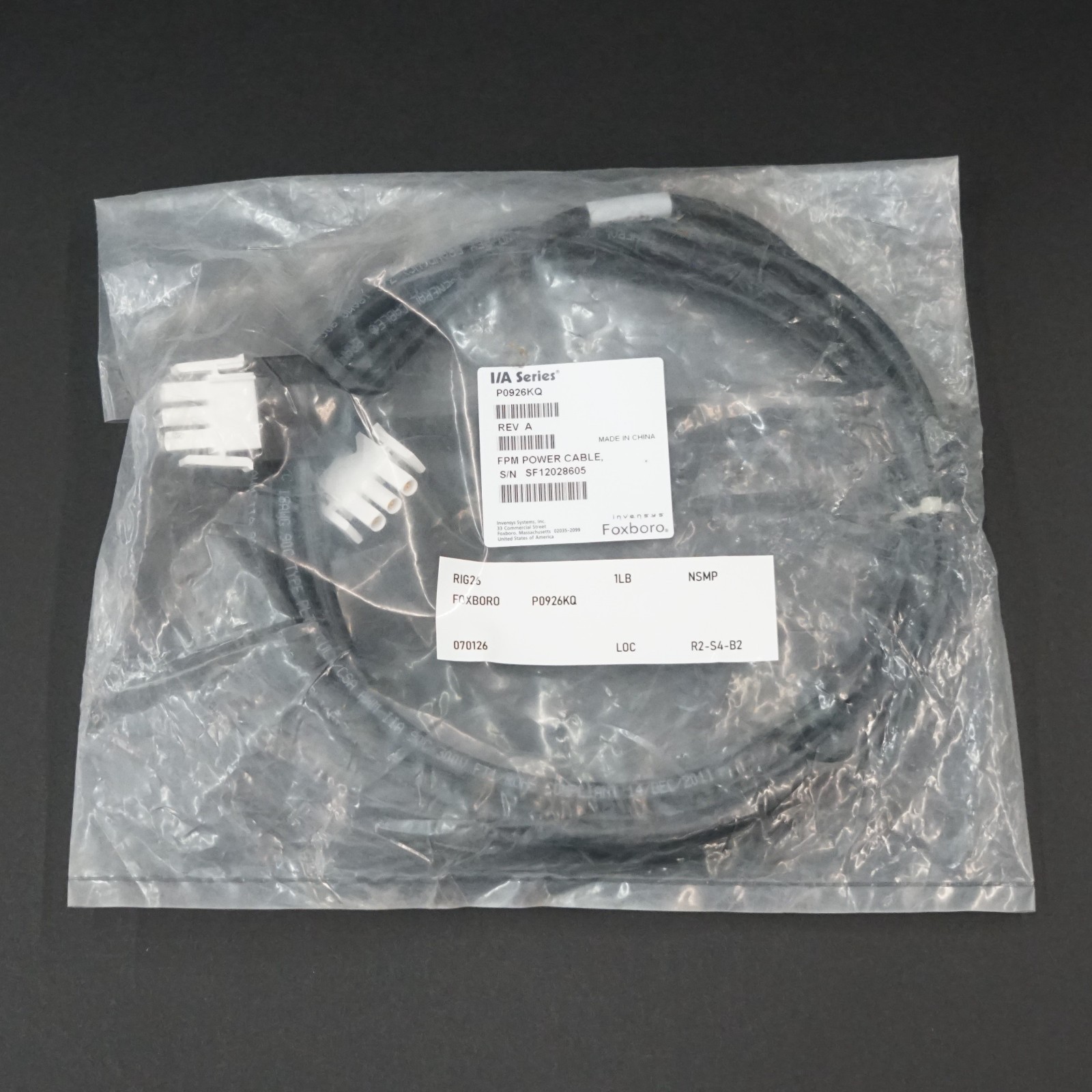 FOXBORO P0926KQ Power Supply Output Cable, 3-Pin, 84in