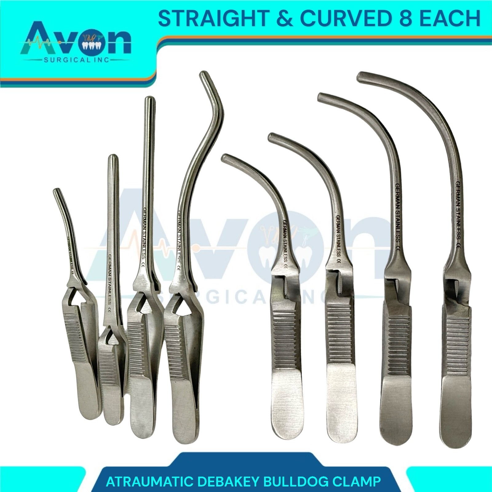 GERMAN 8 DEBAKEY BULLDOG CLAMP ATRAUMATIC FORCEPS CVD +STR SURGICAL INSTRUMENTS
