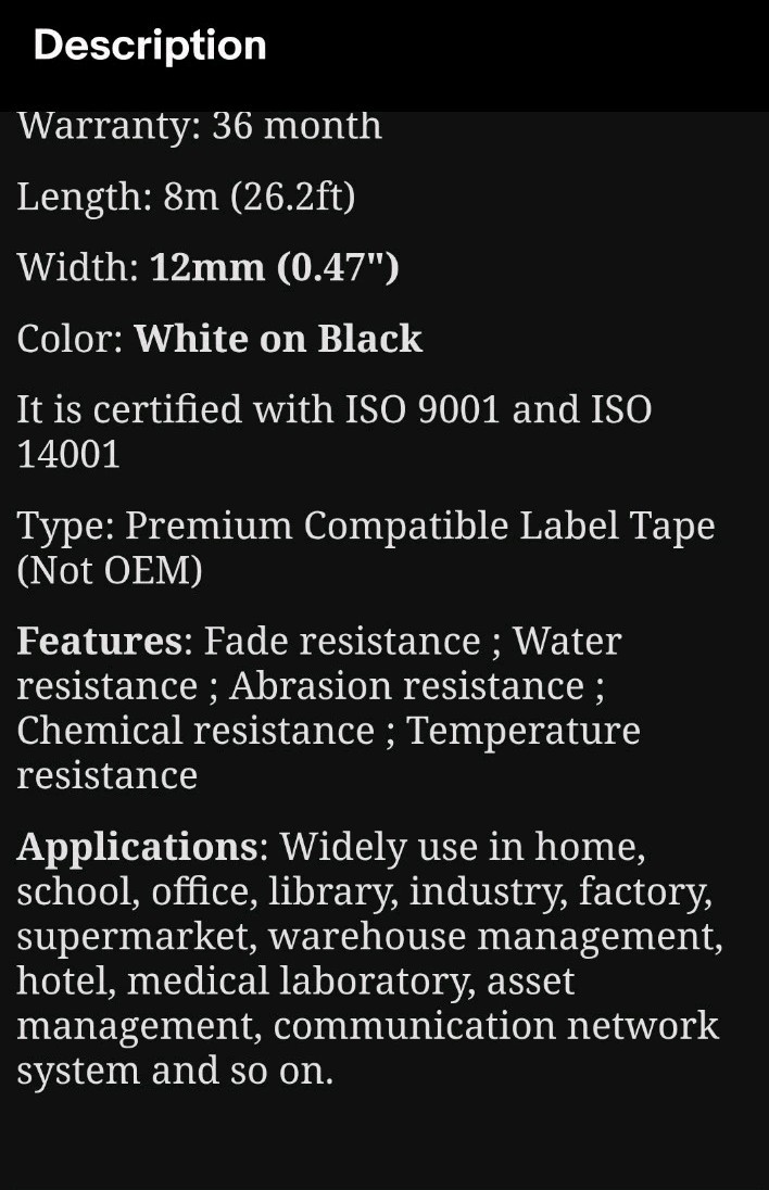 Brother P TOUCH TZ Compatible 12mm Tapes .47′ White 20 PACK