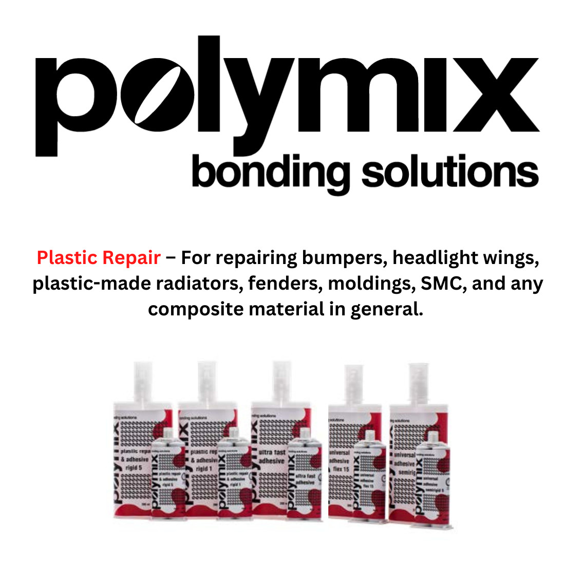 Polymix Rigid 5 Plastic Repair & Adhesive Kit – 3 x 50ml Tubes, 12 Mixing Tips