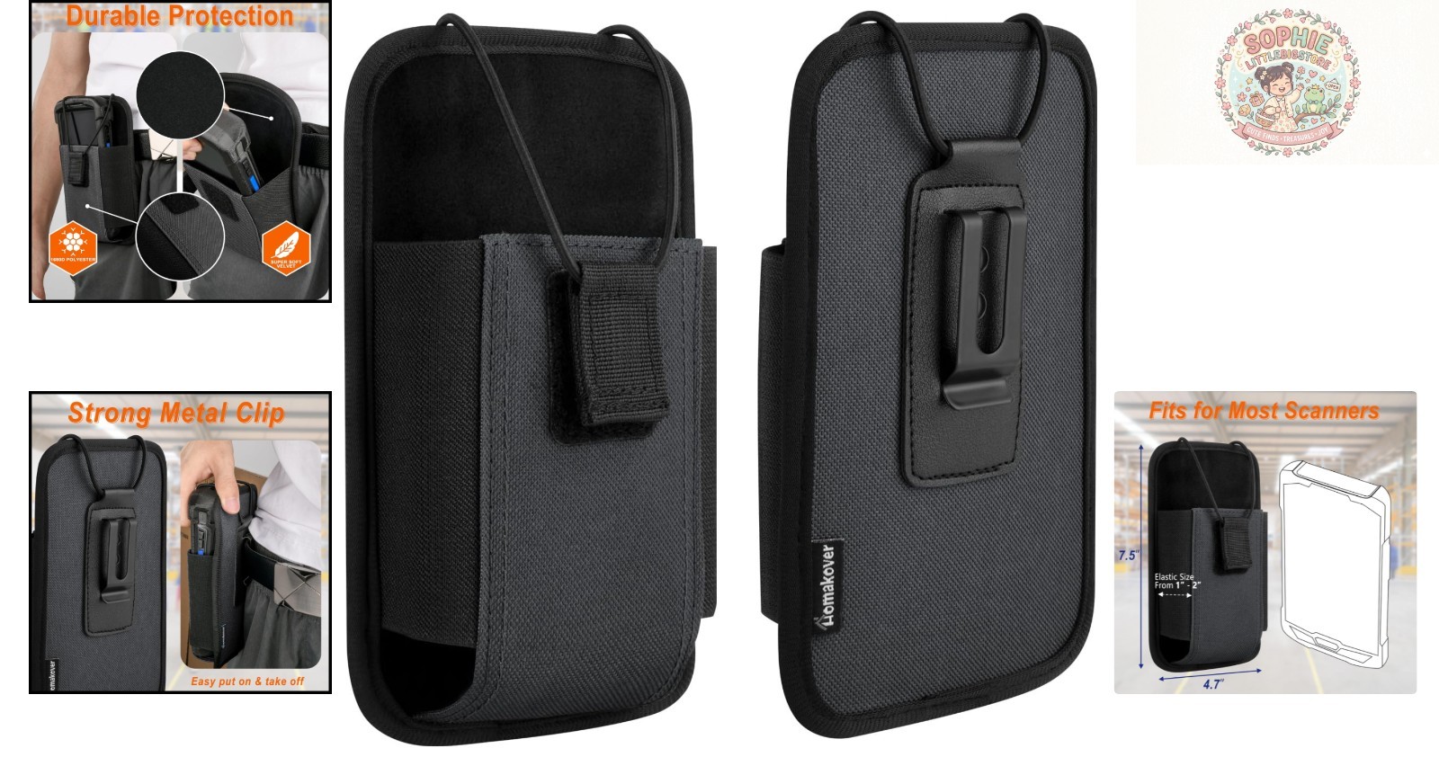 Secure Vertical Carry Pouch for Zebra TC Scanners with Elastic Closure – Grey