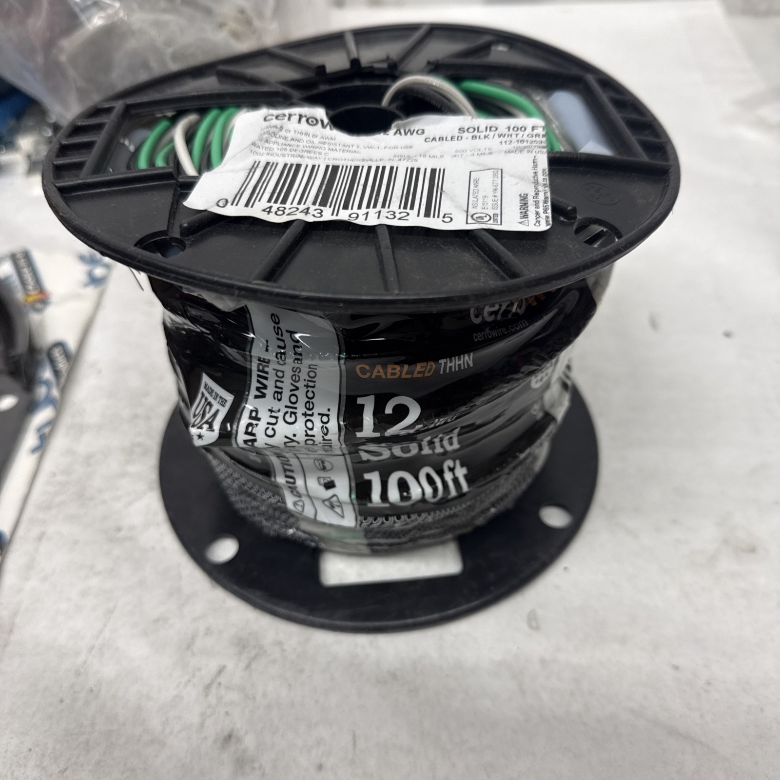 Cerrowire Tri-Wire 100 ft. 12/3 Solid CU THHN Black White Green Heat Resistant
