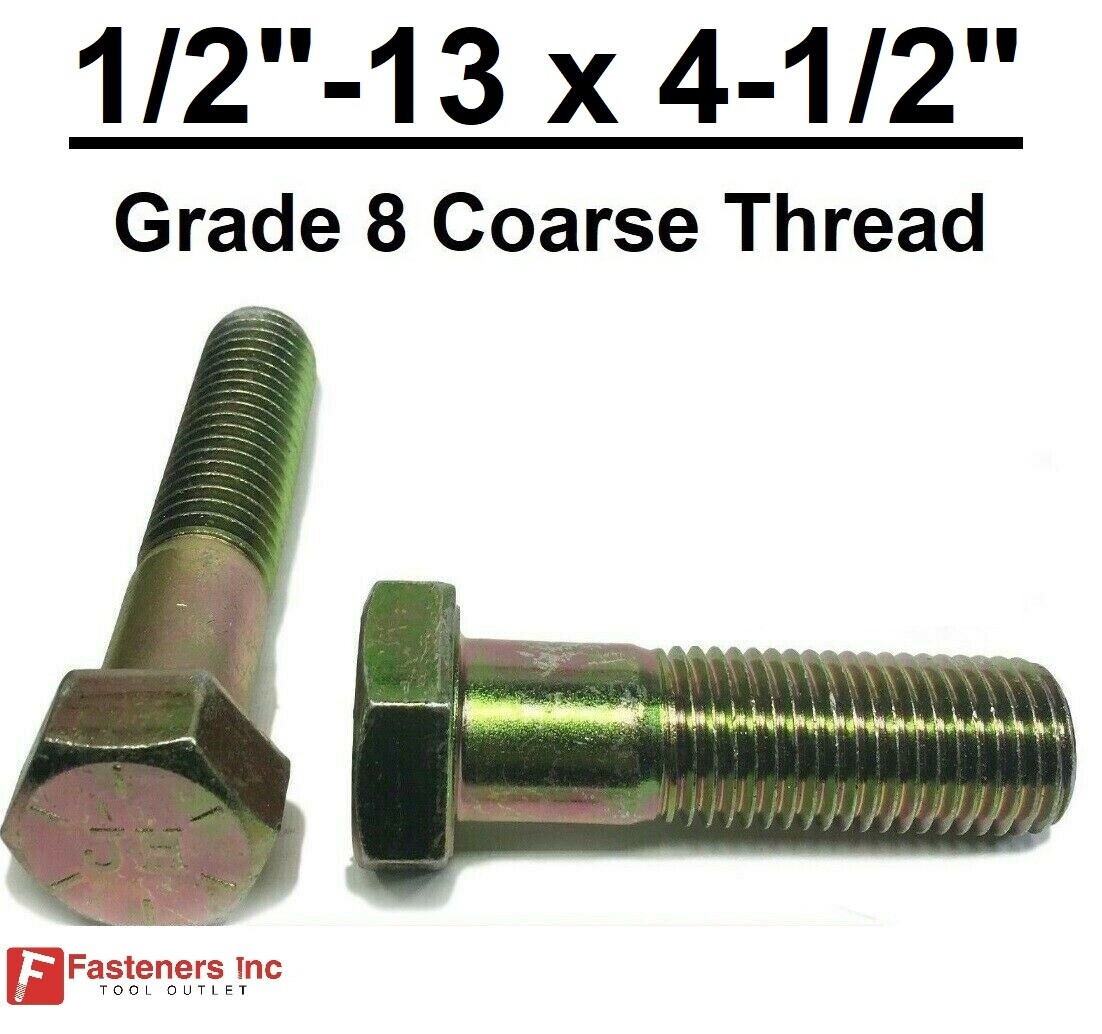 1/2-13 x 4-1/2″ (PT) Hex Bolt Yellow Zinc Plated Grade 8 Cap Screw Coarse Thread