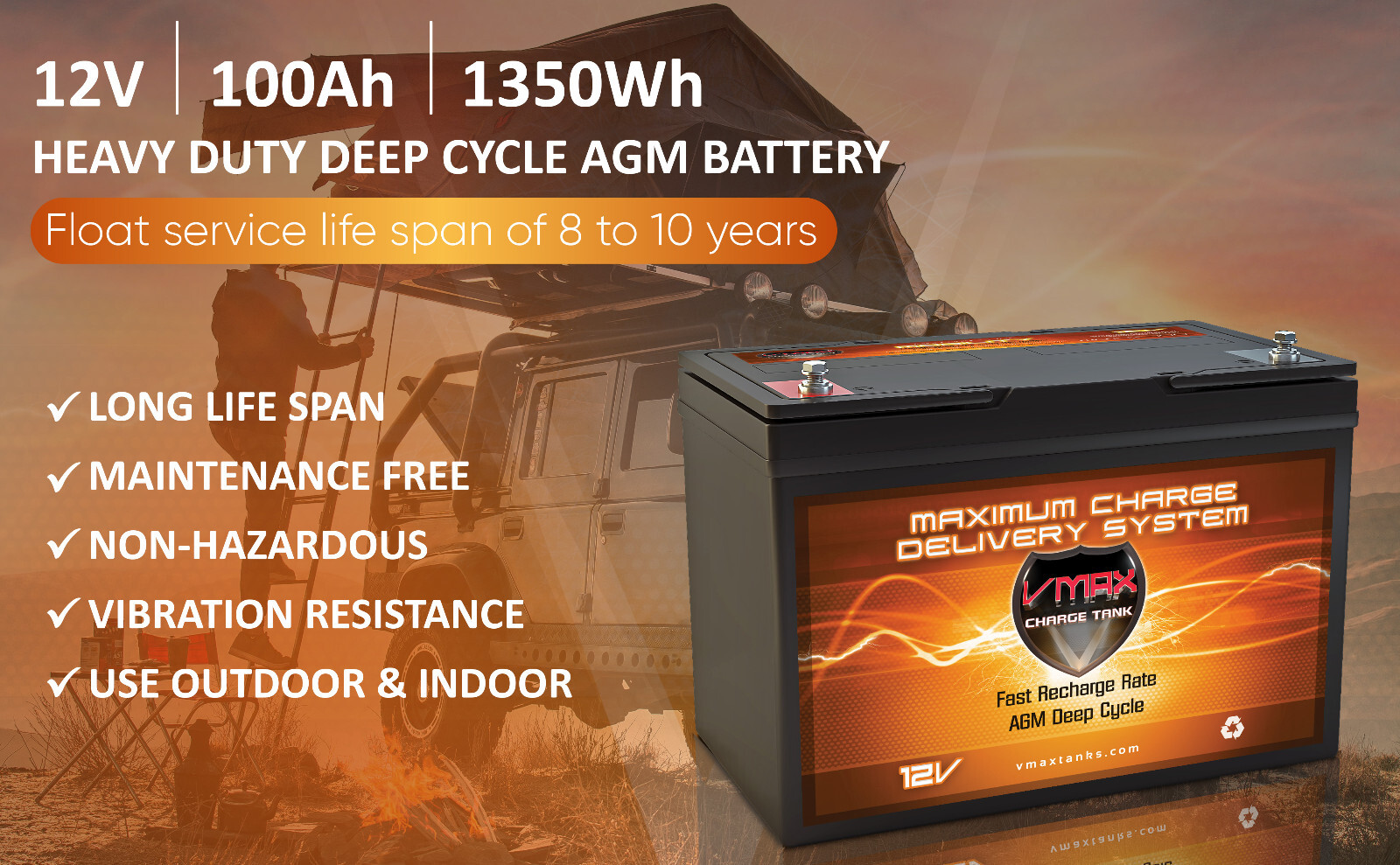 VMAX SLR100 12V 100Ah AGM Deep Cycle Solar Battery for KYOCERA PV Solar Panels