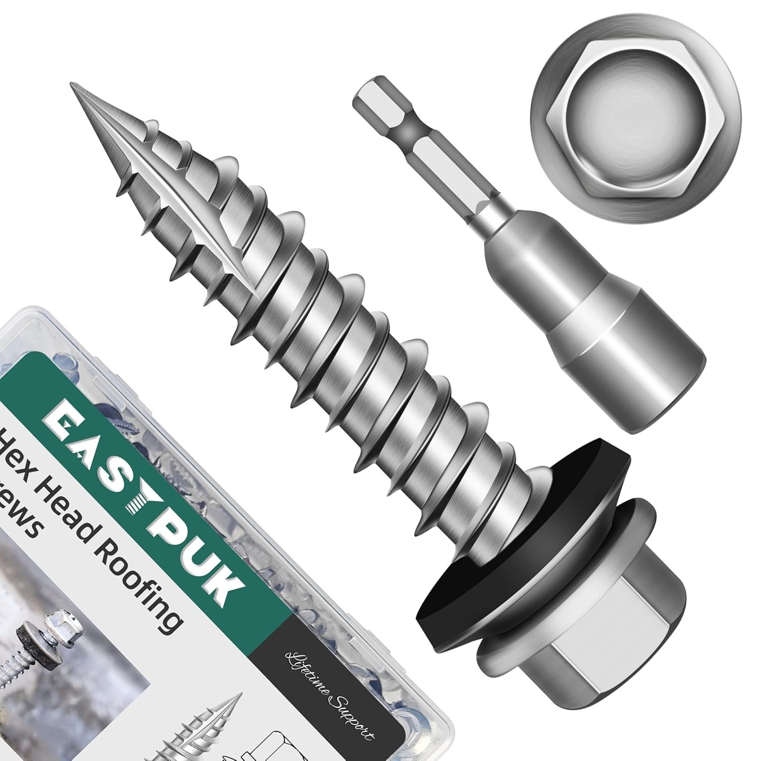 100Pcs x 1 Inch Hex Head Metal Roofing Screws, Hex Head Metal Roof Screws wit…