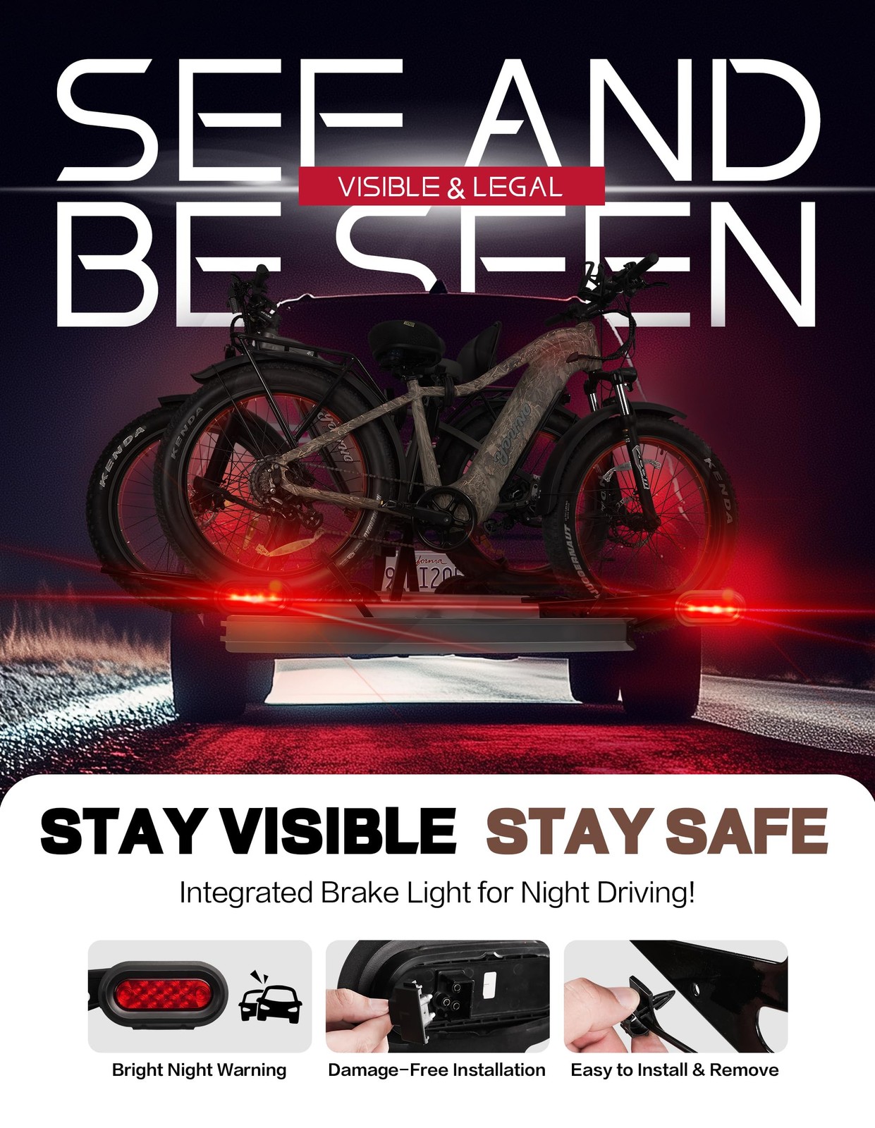 Young Electric Young Bike Rack Brake Kit 6 Inch 10Leds Oval Red Led Tail 2Pcs