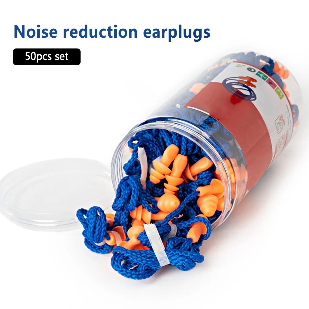 50 Pair Silicone Corded Ear Plugs Reusable Hearing Protection Noise Reductions