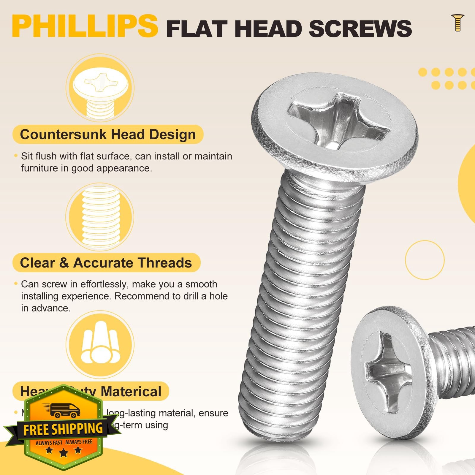 METALLIXITY Stainless Steel Flat Head Machine Screws #4-40×7/8 50 Pcs