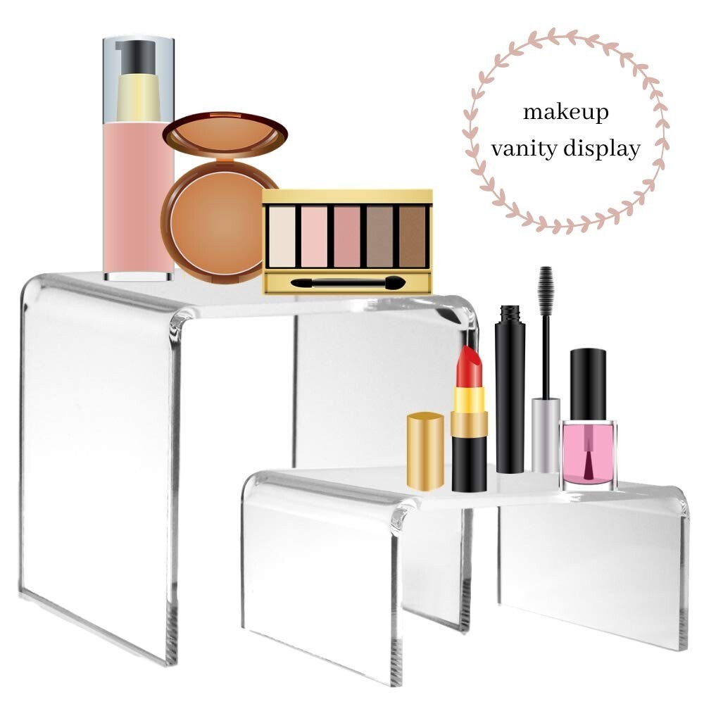Clear Acrylic Risers – Set of 2 Assorted Sized Plexi Glass Display Stands-1376-S