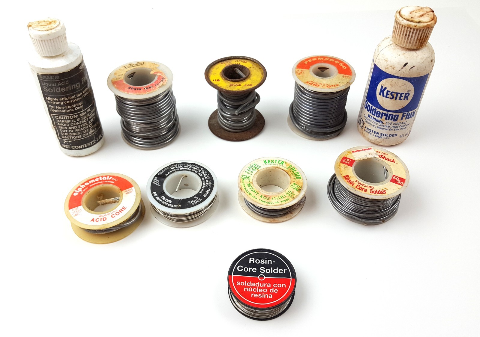 Lot of 8 Solder Spools Rosin & Acid Core Kester Alpha Craftsman Vintage