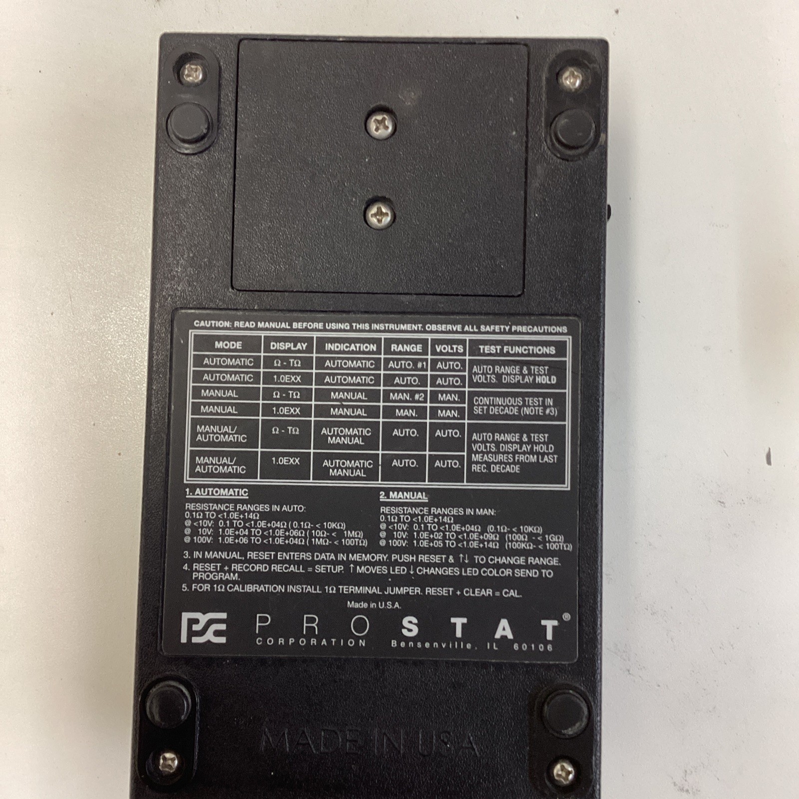 Prostat PRS-801, Wrist Strap Auditor, Resistance Stm, Weights, Static Decay Time