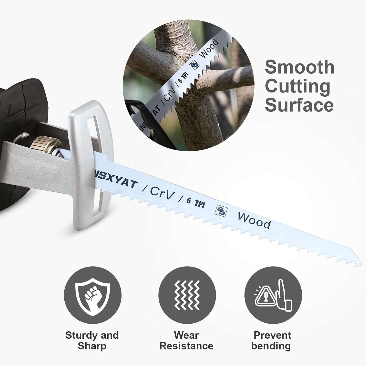 8PCS Reciprocating Saw Blades for Wood Pruning, Including Premium 6Pcs White