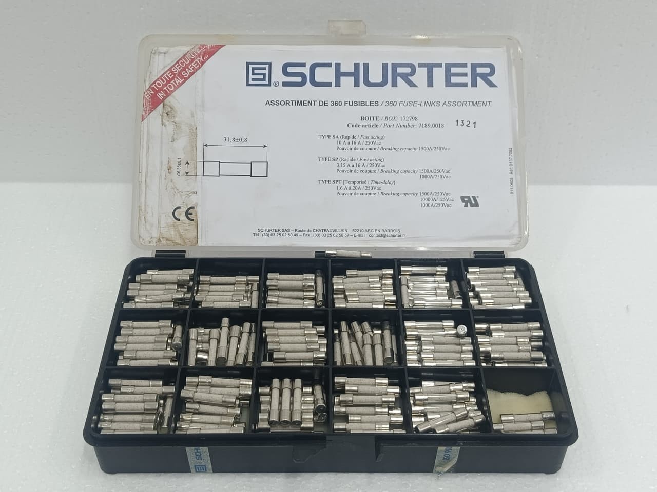 SCHURTER 172798 Fuse Assortment Kit 360 pcs TIME DELAY FUSES 250VAC S/SF/SPT