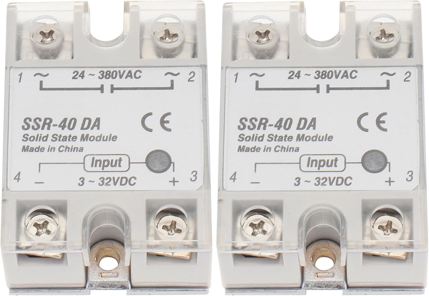 2Pcs SSR 40 DA 40A Solid State Relay, DC 3-32V to AC 24-380V Single Phase