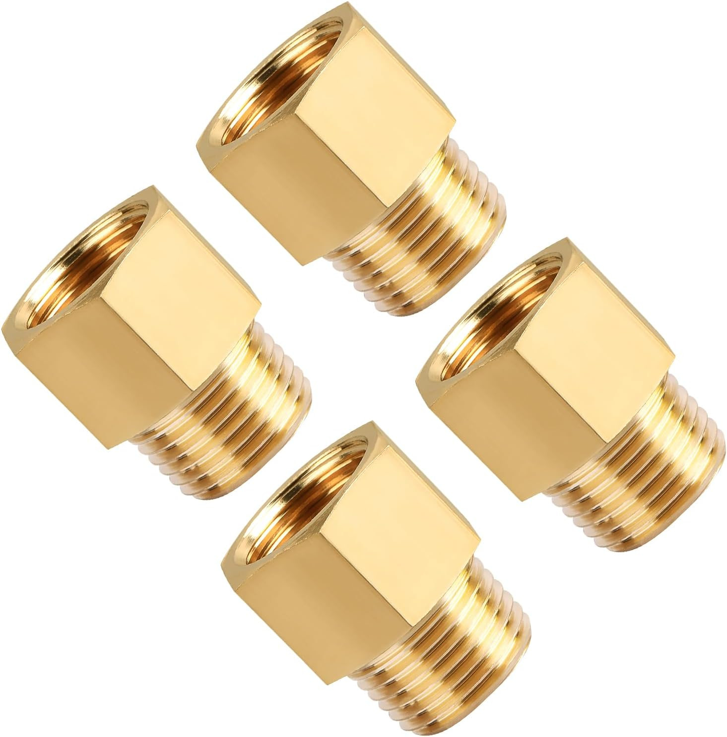4 Pack 1/2 Inch Brass Pipe Fitting Adapters NPT Male to Female Extension Set