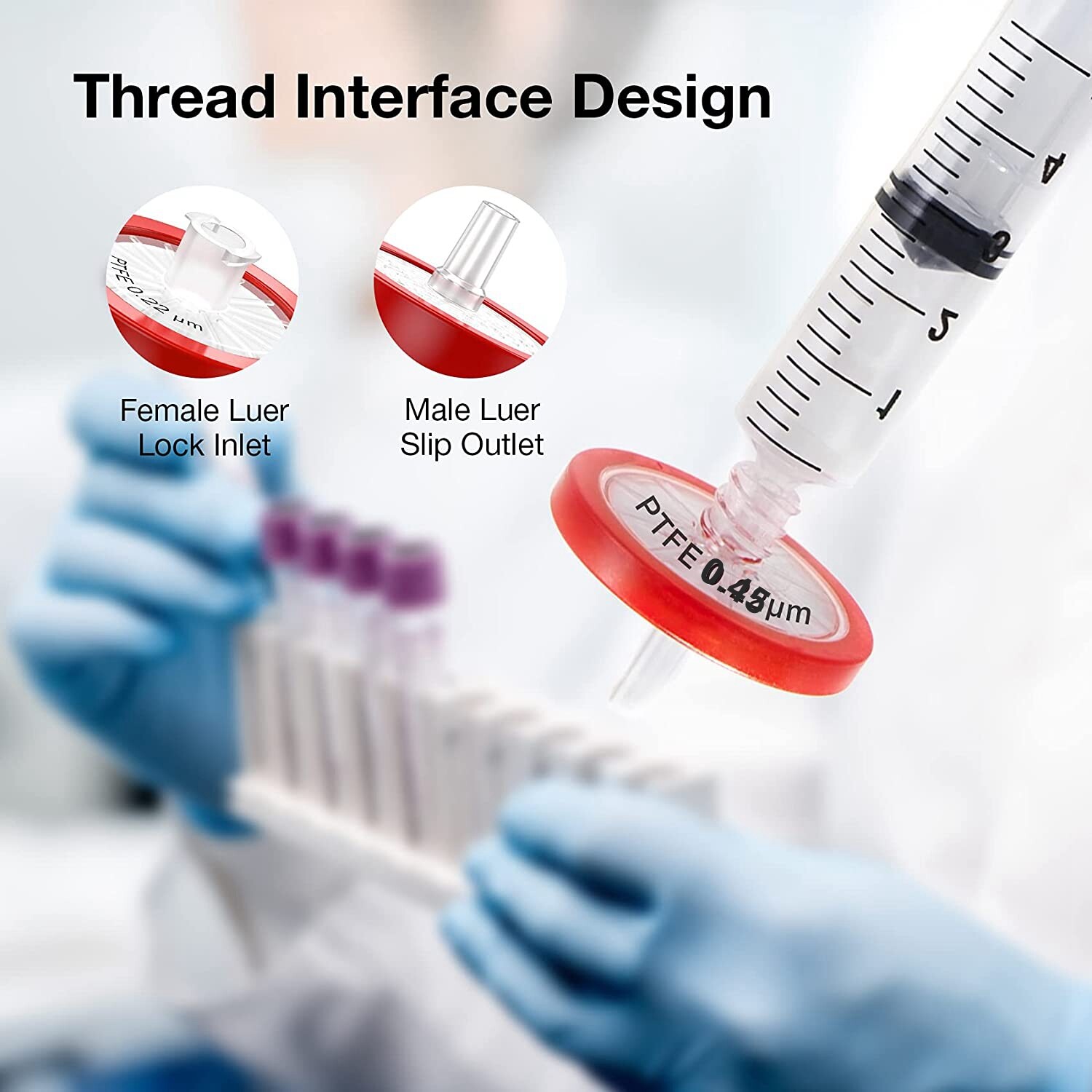 1000PCS HPLC PTFE Syringe Filters Membrane Wheel Red 0.45μm 25mm Lab Hydrophobic