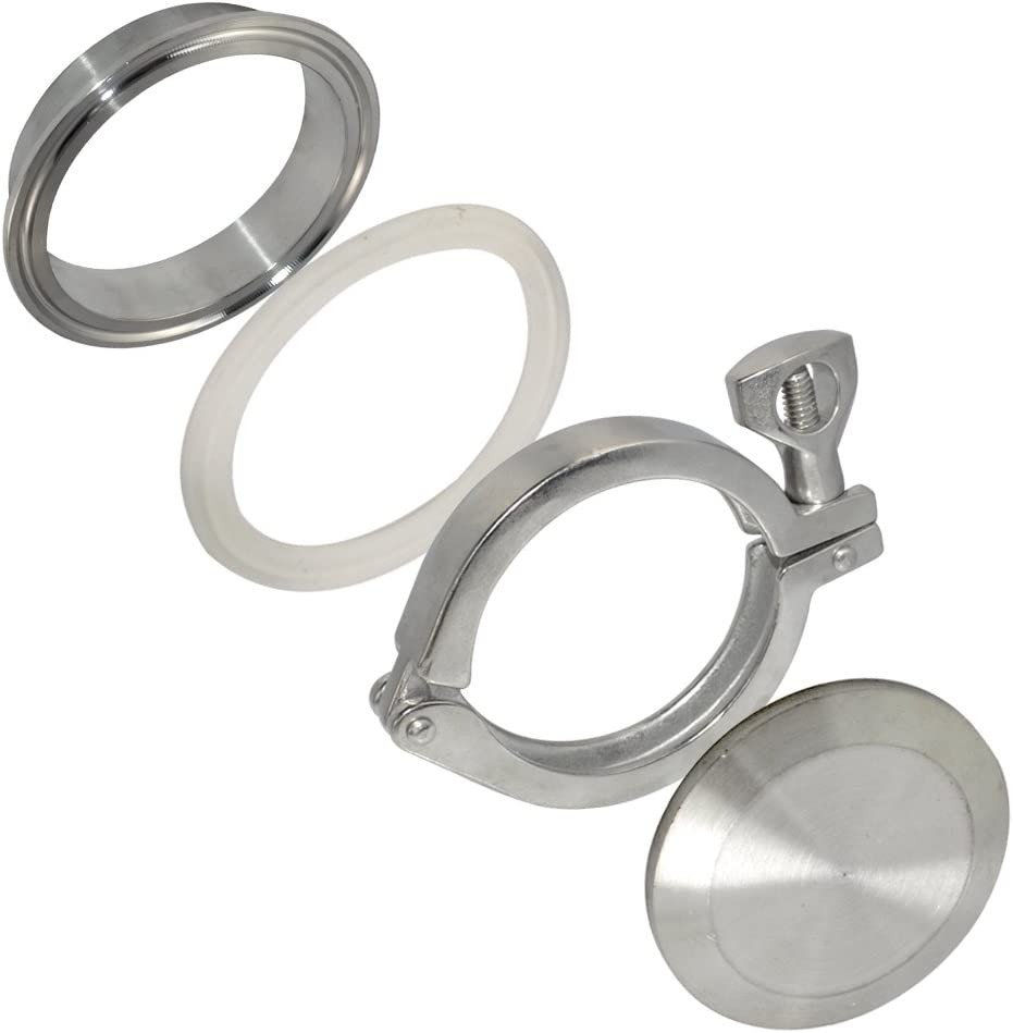 OD 1.5″ – 4″ Sanitary Pipe Weld Ferrule + Tri Clamp + PTFE Gasket + End Cap 316