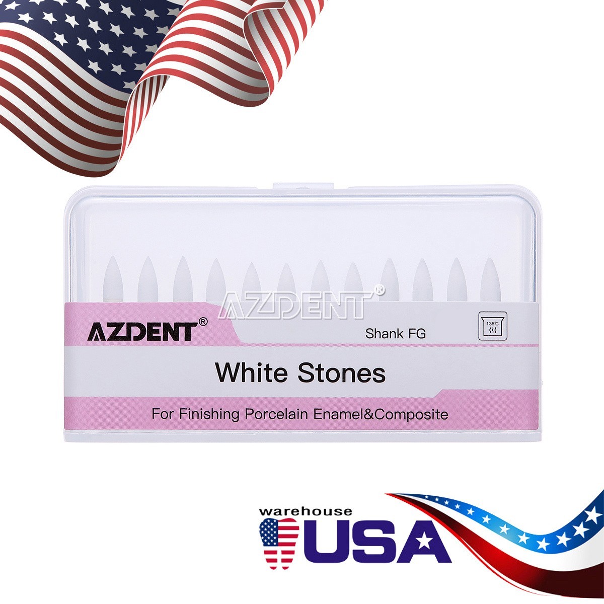 36pcs AZDENT Dental Flame White Stone Polishing FG Burs Abrasion Point Bur FL2