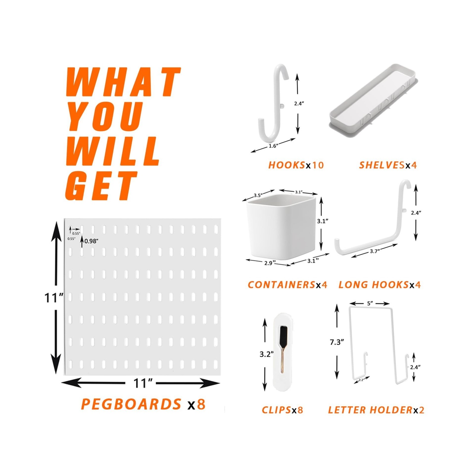 Pegboard Combination Kit, 8 Peg Boards and 30 Accessories Modular Hanging Bla…