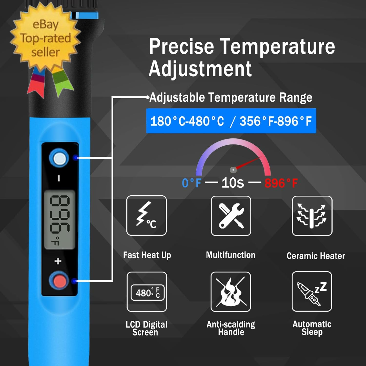 Soldering Iron Kit, 80W 110V Fast Heat up in 10S LCD Digital Adjustable Temperat