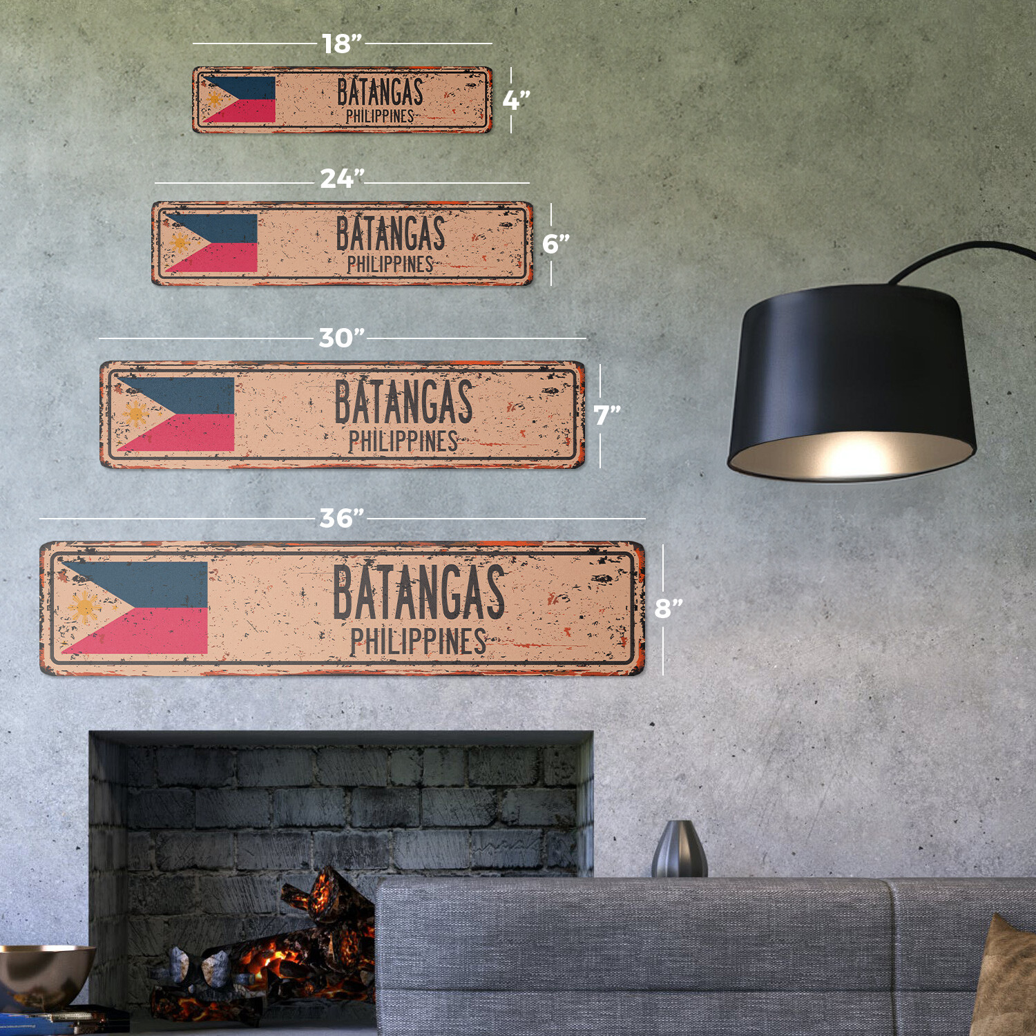 BATANGAS PHILIPPINES Vintage Street Sign Filipino flag city country road rustic