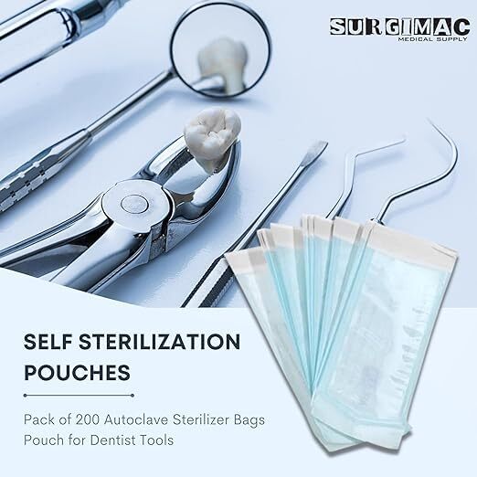 3.5″ x 5.25″ Self Sterilization Pouches for Dental Offices, Autoclave Sterili…