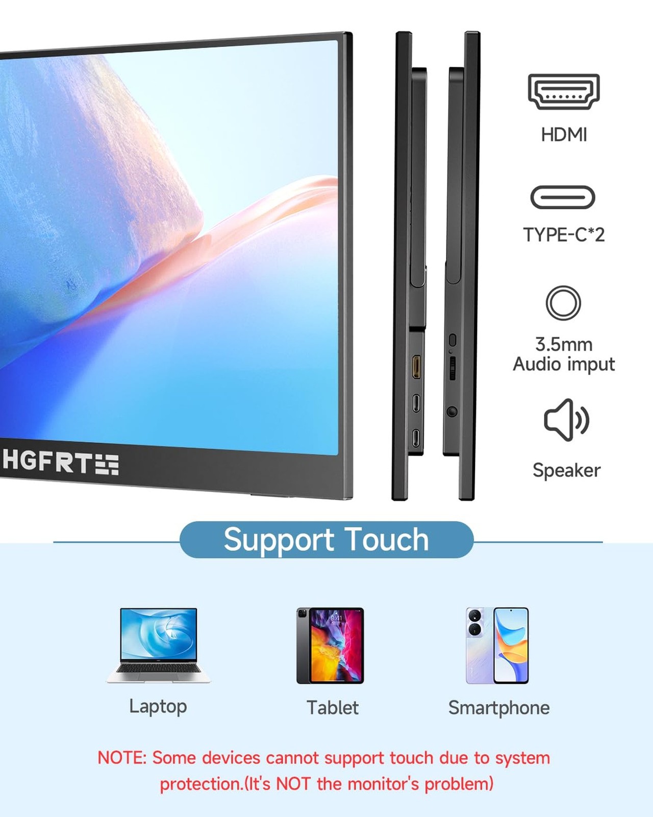 Portable Monitor Touchscreen 15.6″, 1920×1080 60Hz FHD IPS HDR 10-Point Touch…