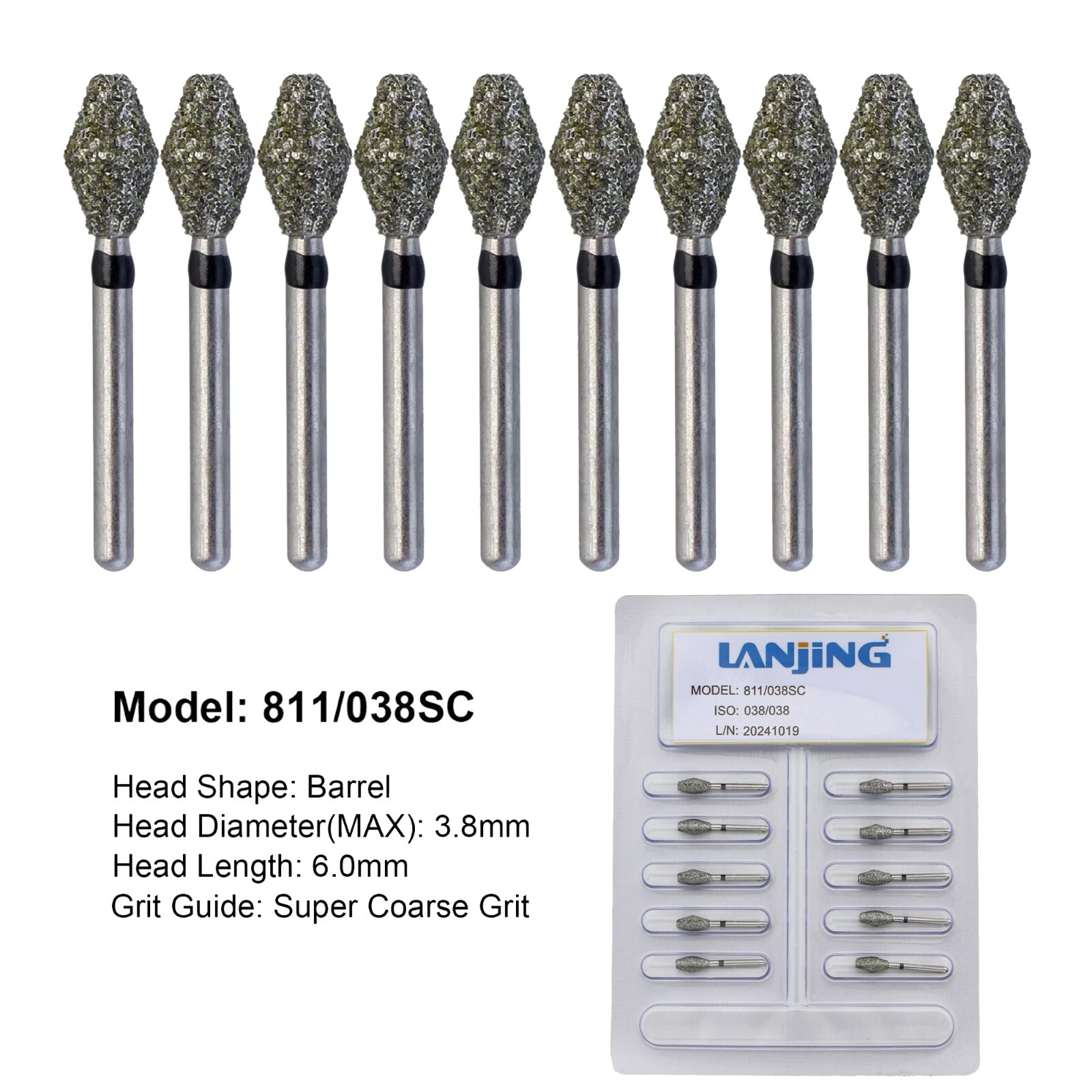 Dental Diamond Burs FG 811/038SC 811/037 Barrel Occlusal Super Coarse High Speed