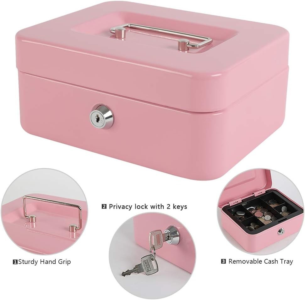 Locking Steel Medium Cash Box with Removable Coin Tray and Key Lock,7.87″x 6….