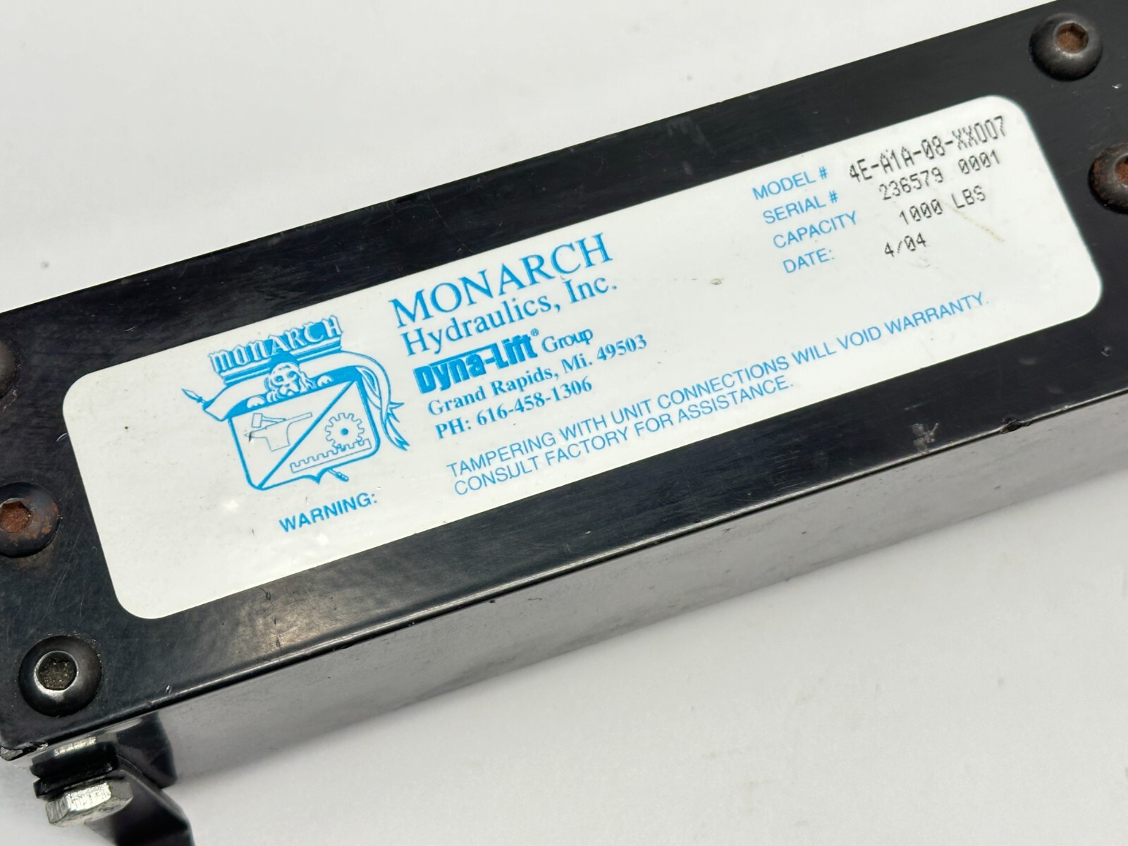 Monarch Hydraulics 4E-A1A-08-XX007 Dyna-Lift Work Station Lift Unit 1000lbs