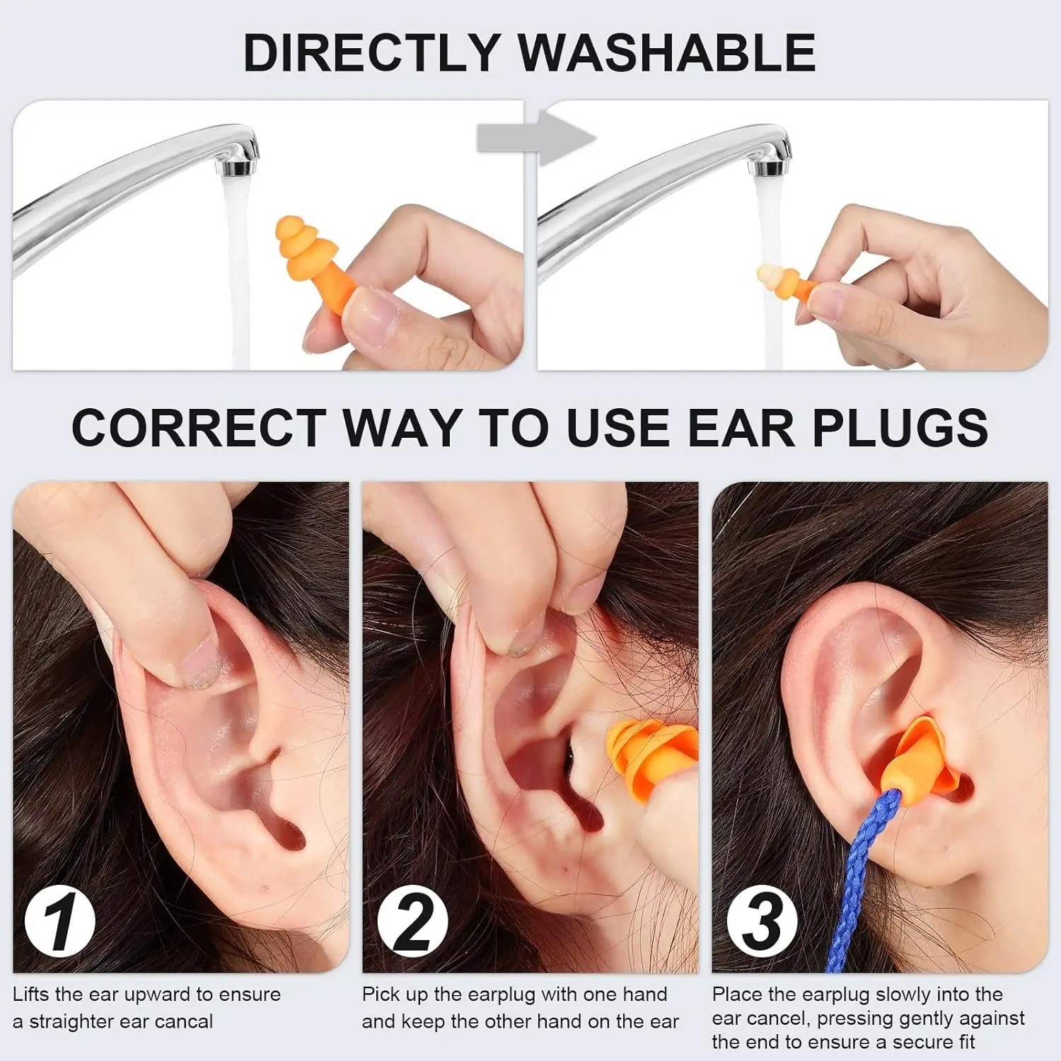 50 Pair Silicone Corded Ear Plugs Reusable Hearing Protection Noise Reductions
