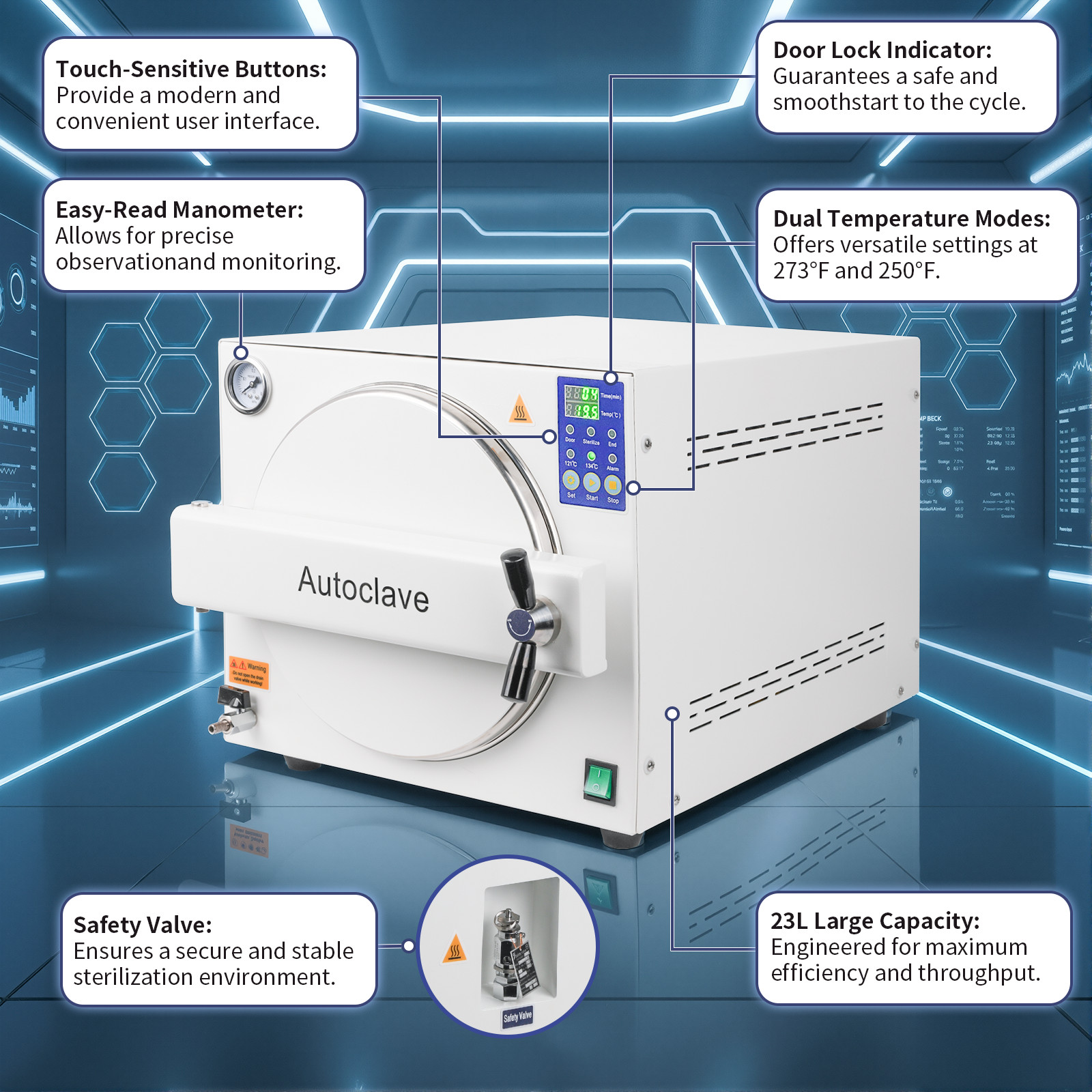 23L Autoclave Steam Sterilizer Medical Premium Material Auto Pressure Release