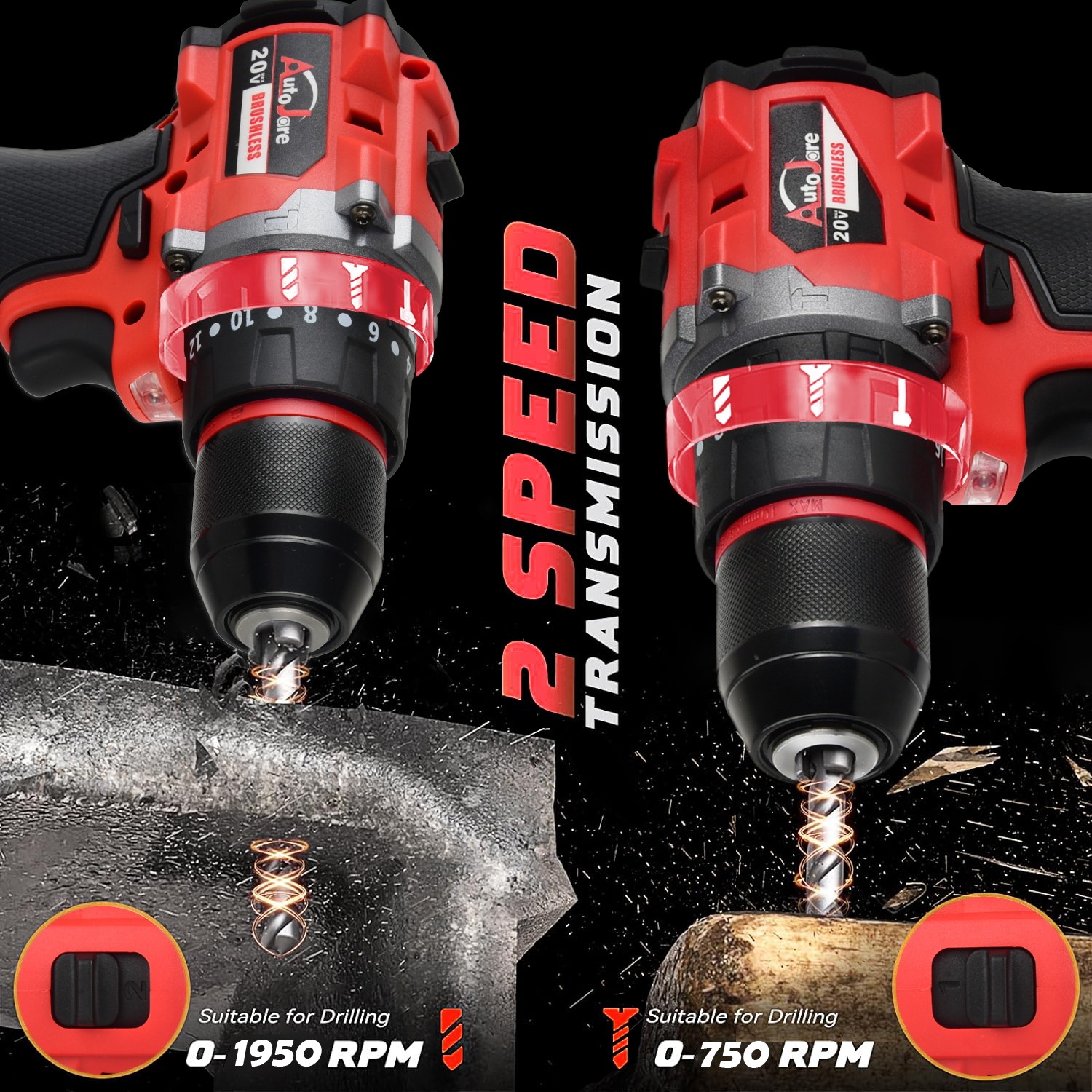 For Milwaukee 18V Battery Brushless Cordless Impact Hammer Drill Screwdriver