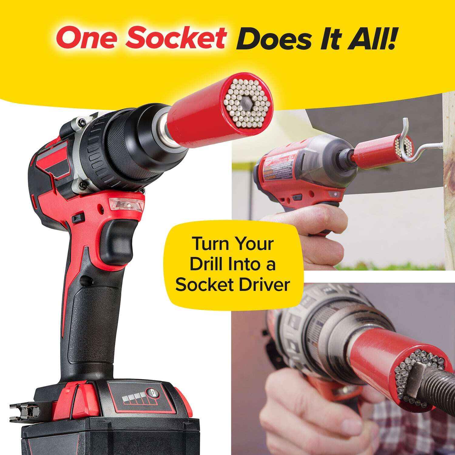 Red Dog Socket AS-SEEN-ON-TV w/ Bonus Drill Adapter Use with Most Socket