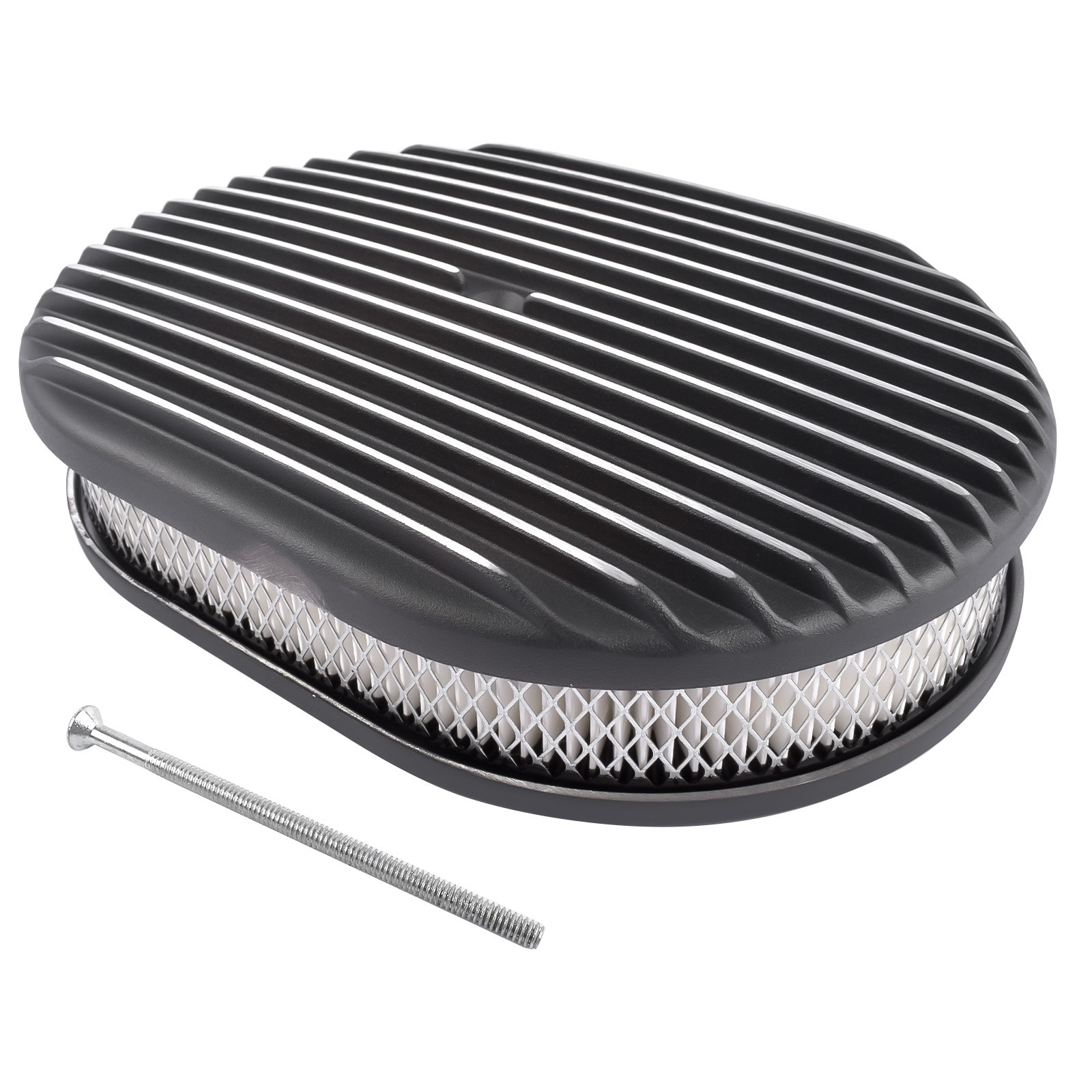 12 Inch Oval Fully Finned Black Aluminum 4 Barrel Air Cleaner 5-1/8 Inch for