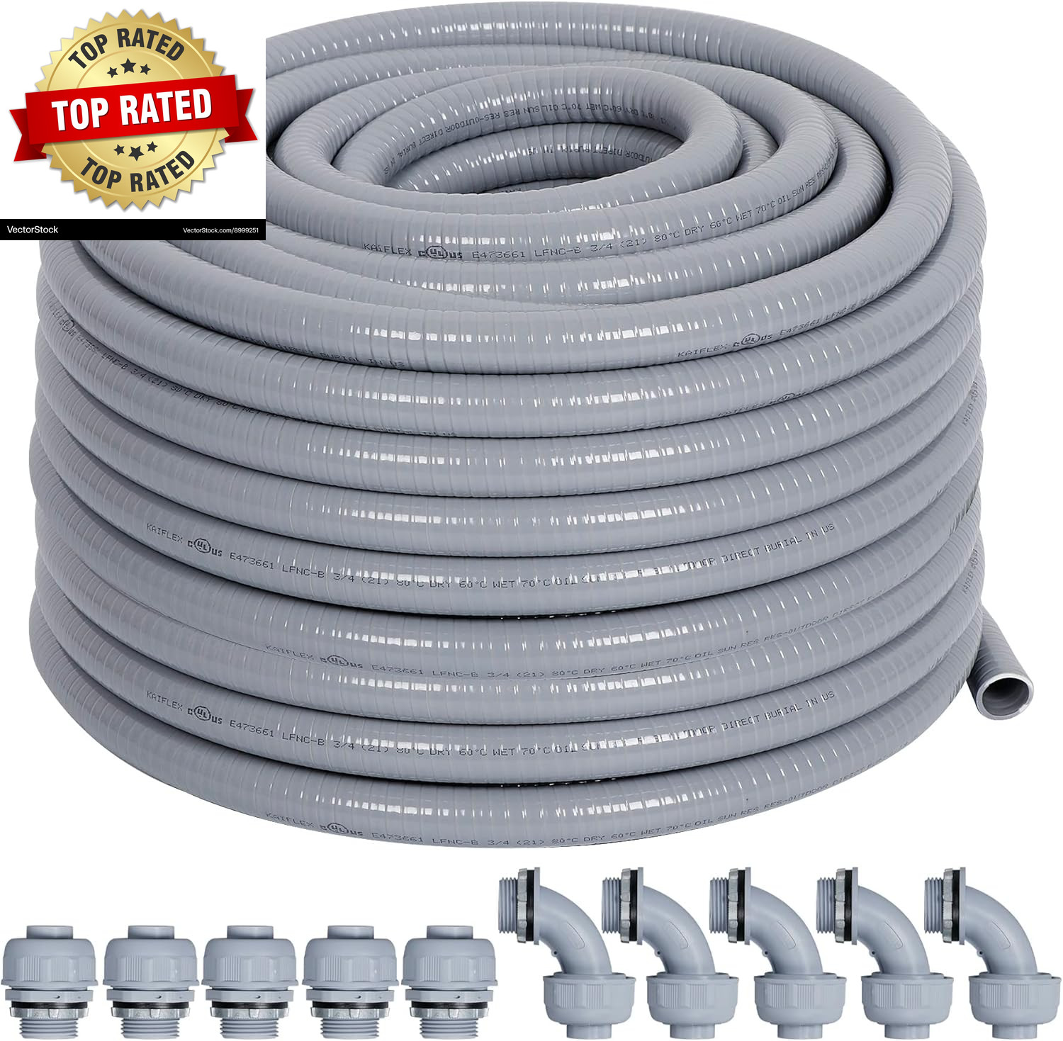 Liquid-Tight Conduit 50 Ft and 10 Pieces of Connector Kit Electrical Conduit 1/2