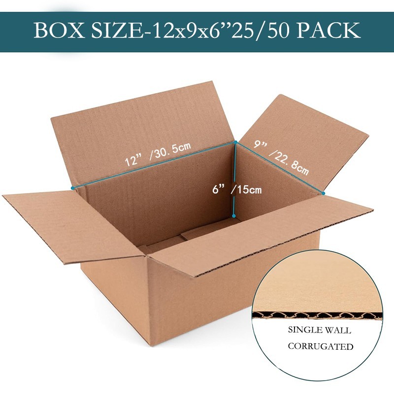 12x9x6 Shipping Box Set of 12, Corrugated Cardboard Box for Small Business