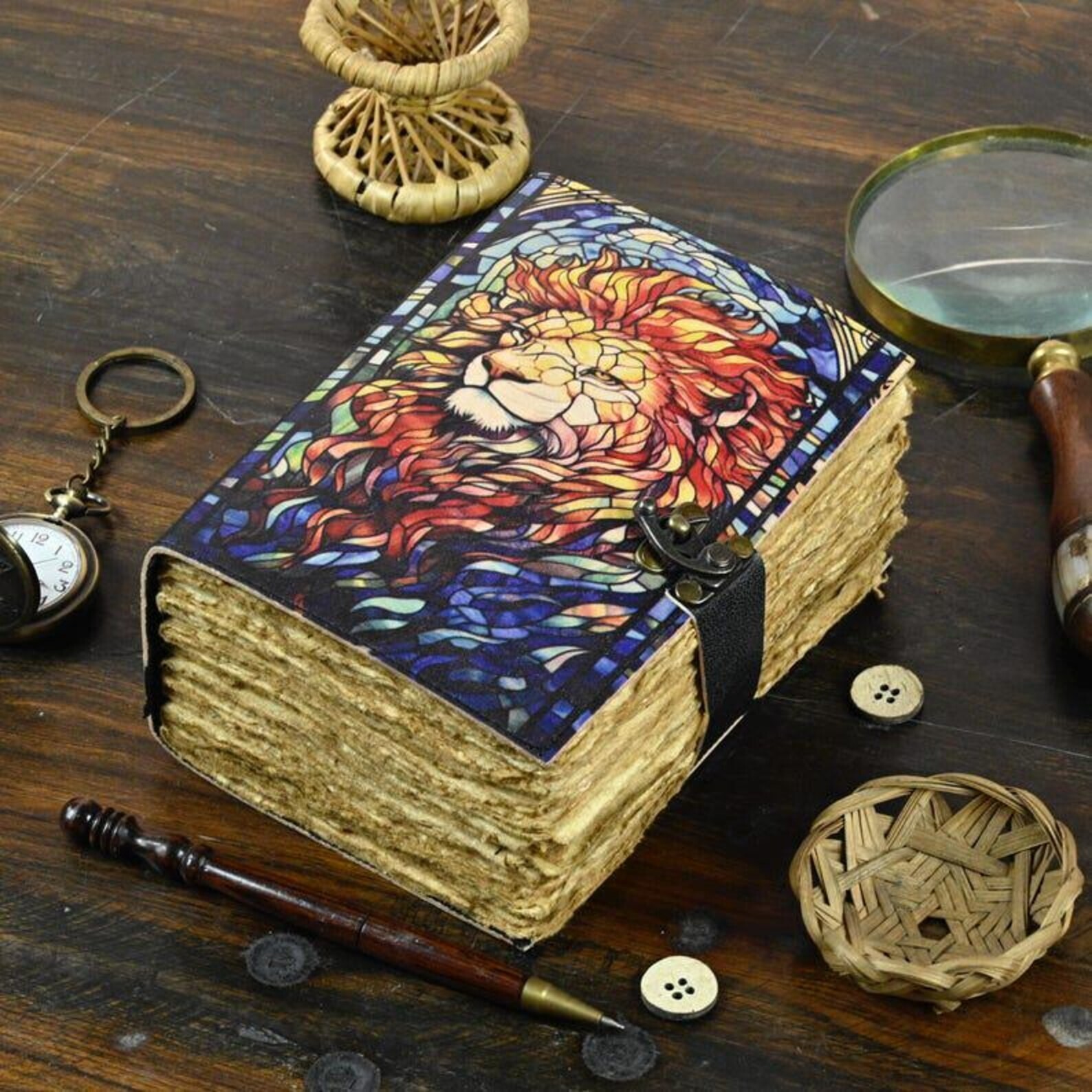 400 Pages – Lion Leather Journal Rustic Vintage Leather – Grimoire Leather.