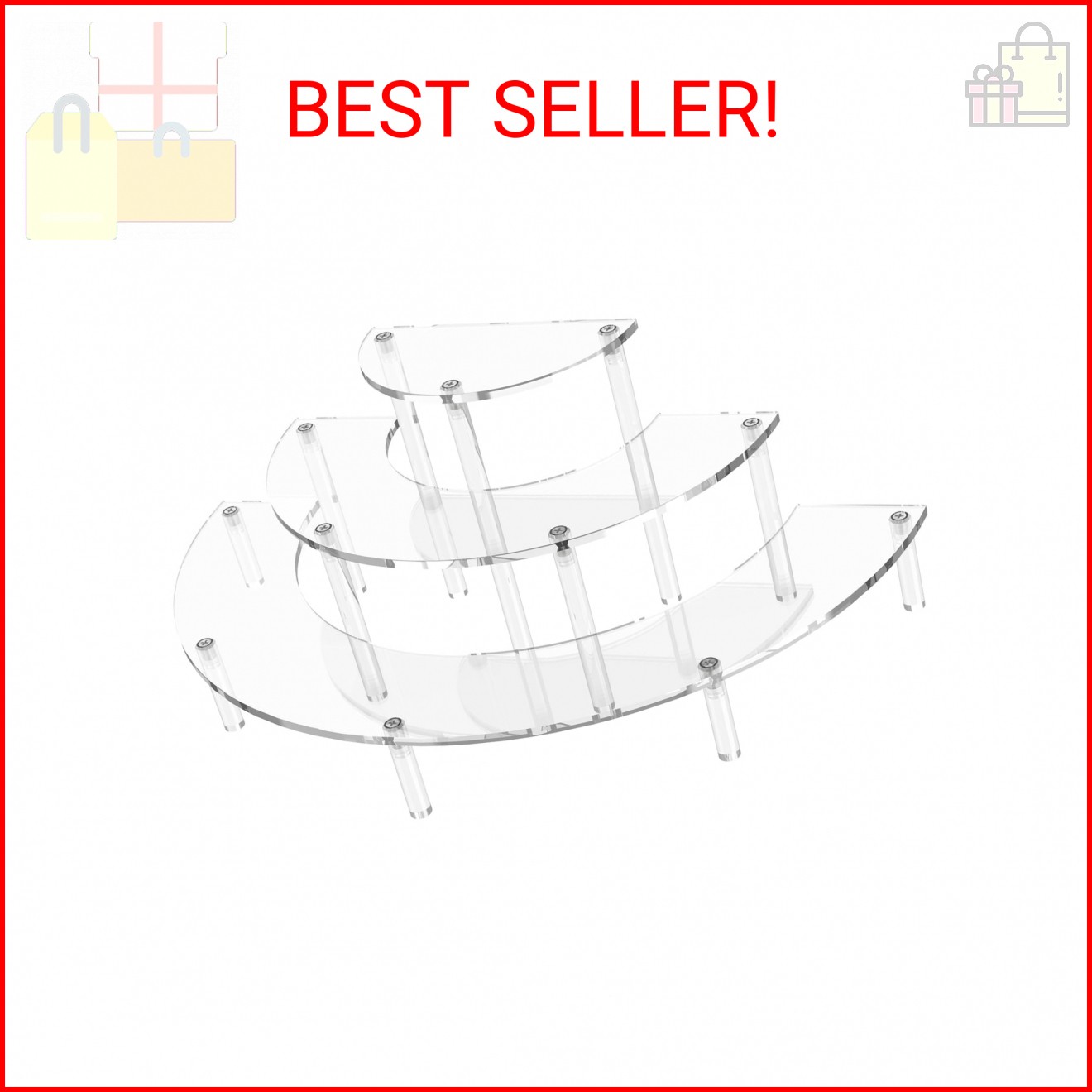 Dooiclear 3 Tier Acrylic Display Risers, Half Moon Cupcake Stand, Clear Perfume